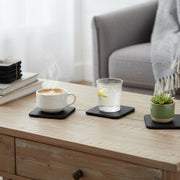 Black Beaded Square Wood Coasters – Set of 4