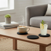 Black Beaded Round Wood Coasters – Set of 4