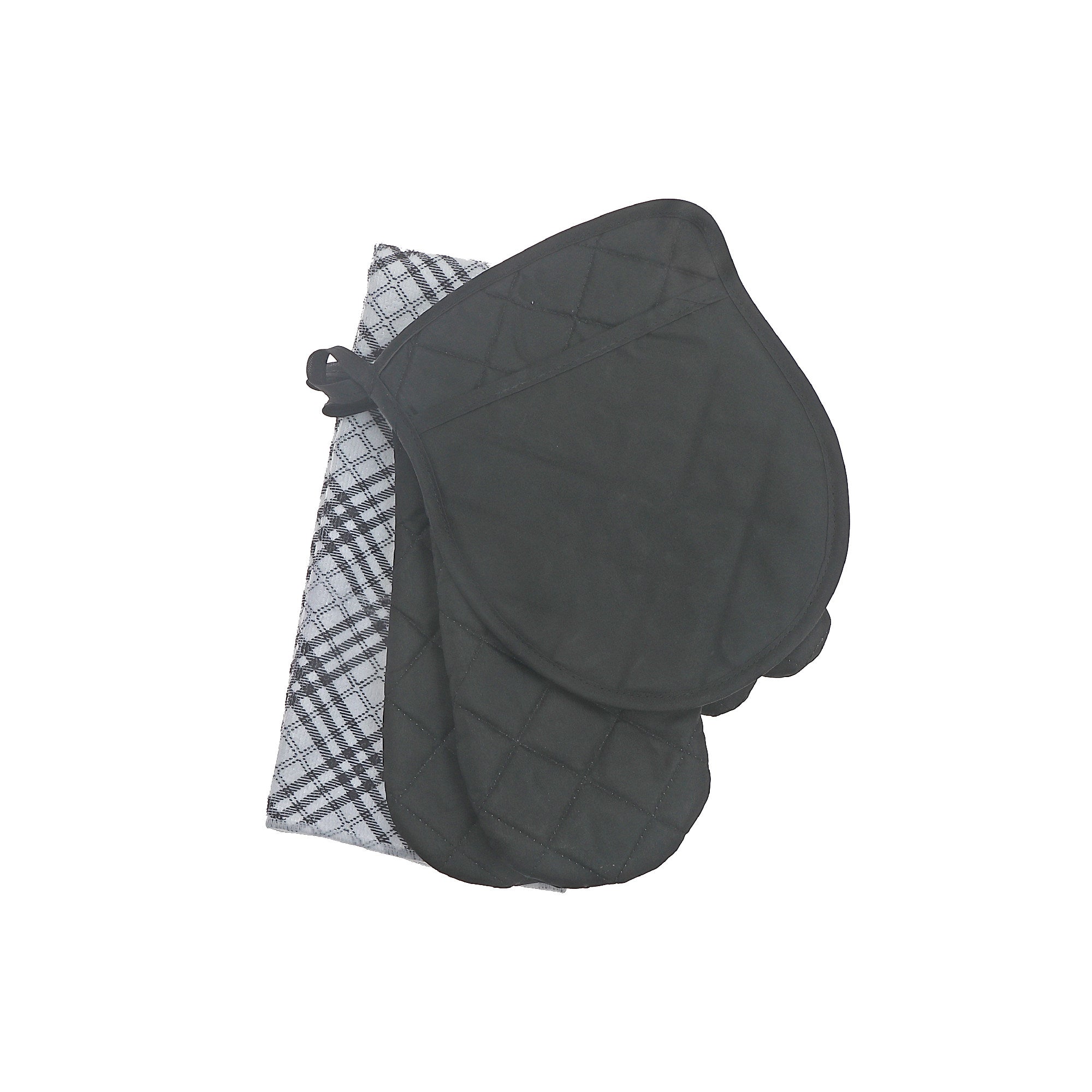 Black Trellis Print 4-Piece Kitchen Textile Set