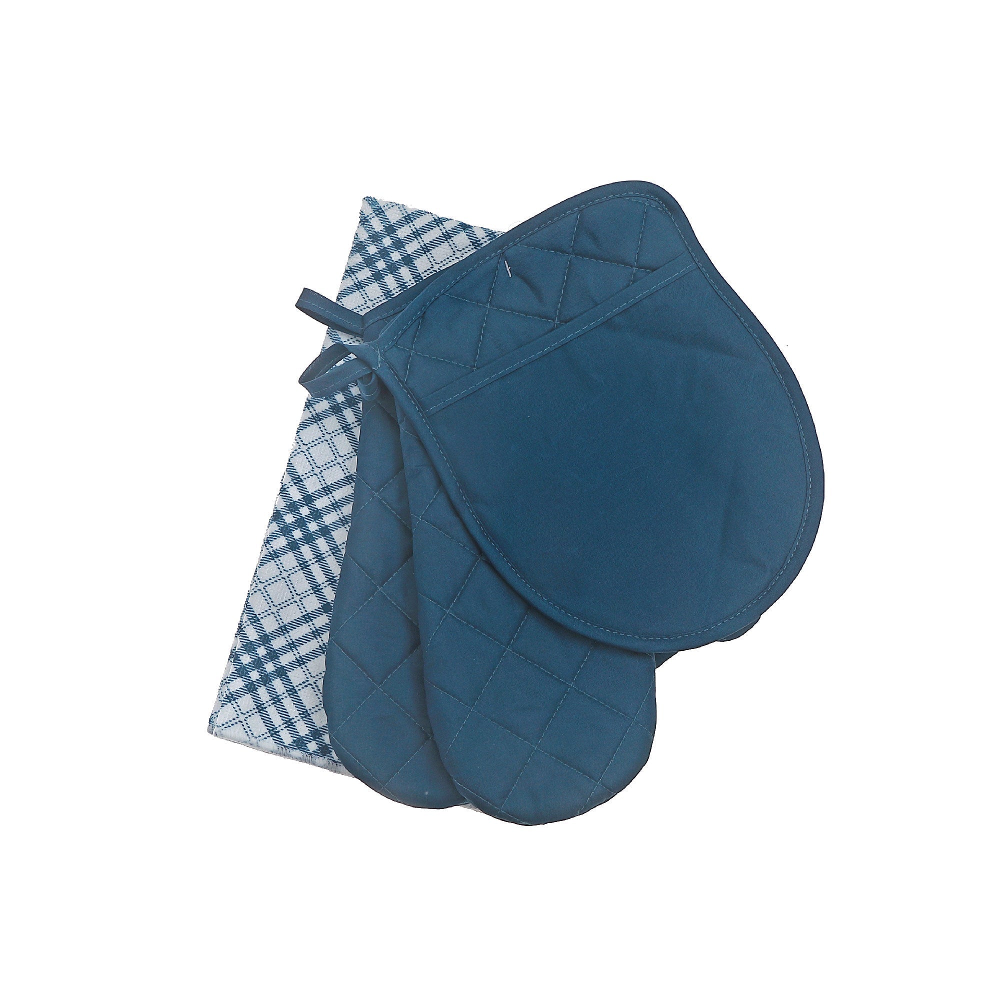 Navy Blue Trellis Print 4-Piece Kitchen Textile Set
