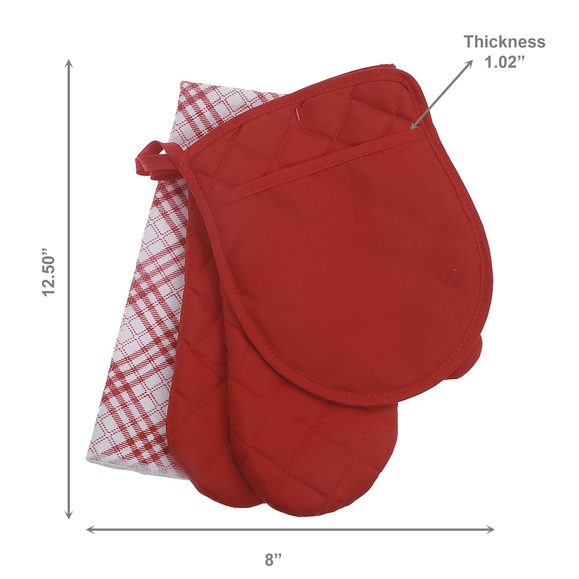Red Trellis Print 4-Piece Kitchen Textile Set