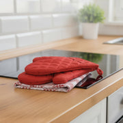 Red Trellis Print 4-Piece Kitchen Textile Set