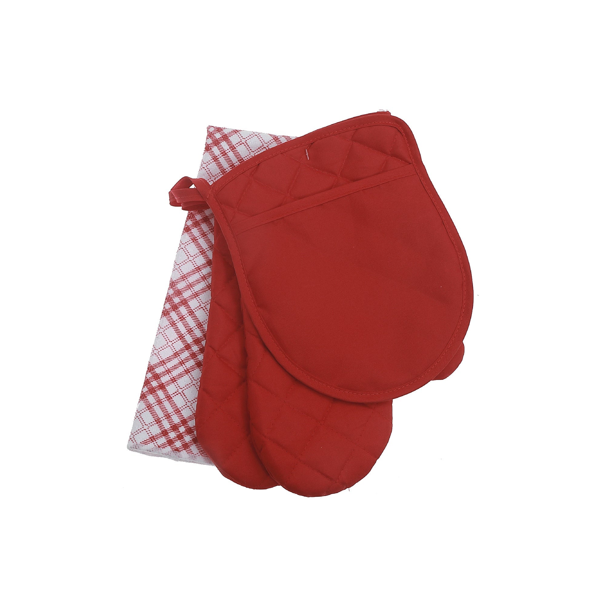 Red Trellis Print 4-Piece Kitchen Textile Set