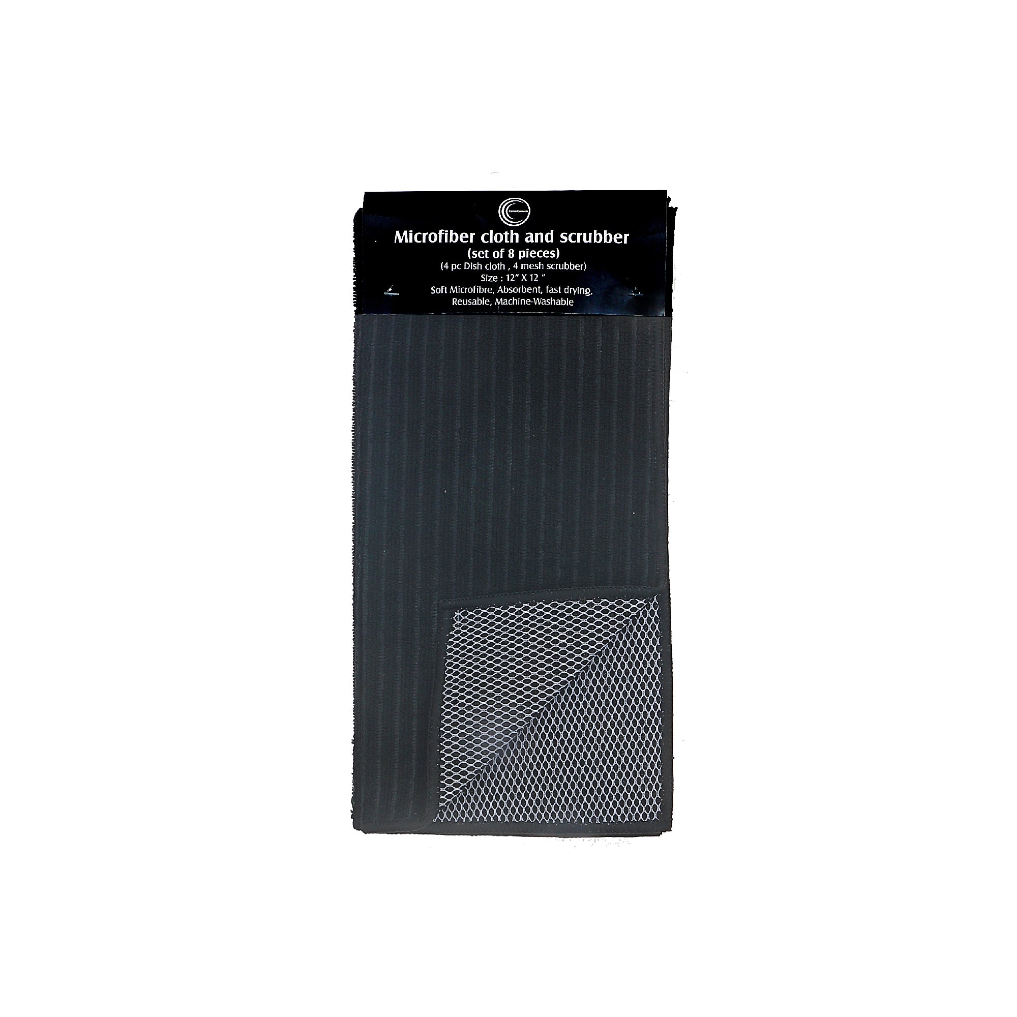 Black Microfiber Dish Cloth and Scrubber Set, 8 Pieces, 2 Sets, Kitchen Cleaning Cloths, Durable Reusable Cleaning Pads