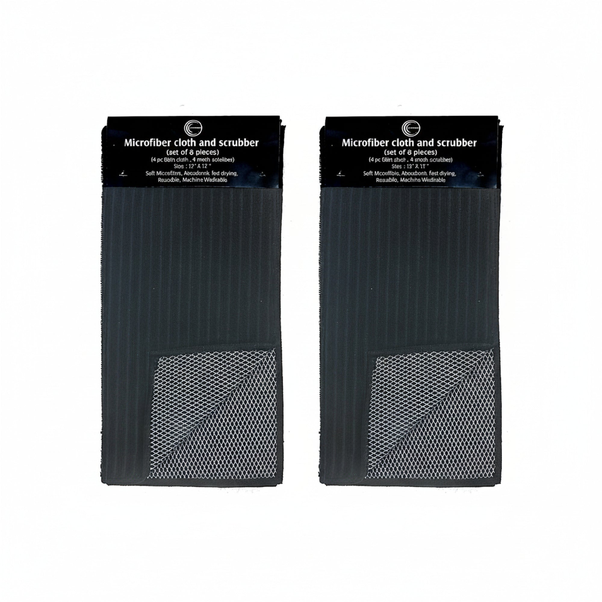 Black Microfiber Dish Cloth and Scrubber Set, 8 Pieces, 2 Sets, Kitchen Cleaning Cloths, Durable Reusable Cleaning Pads