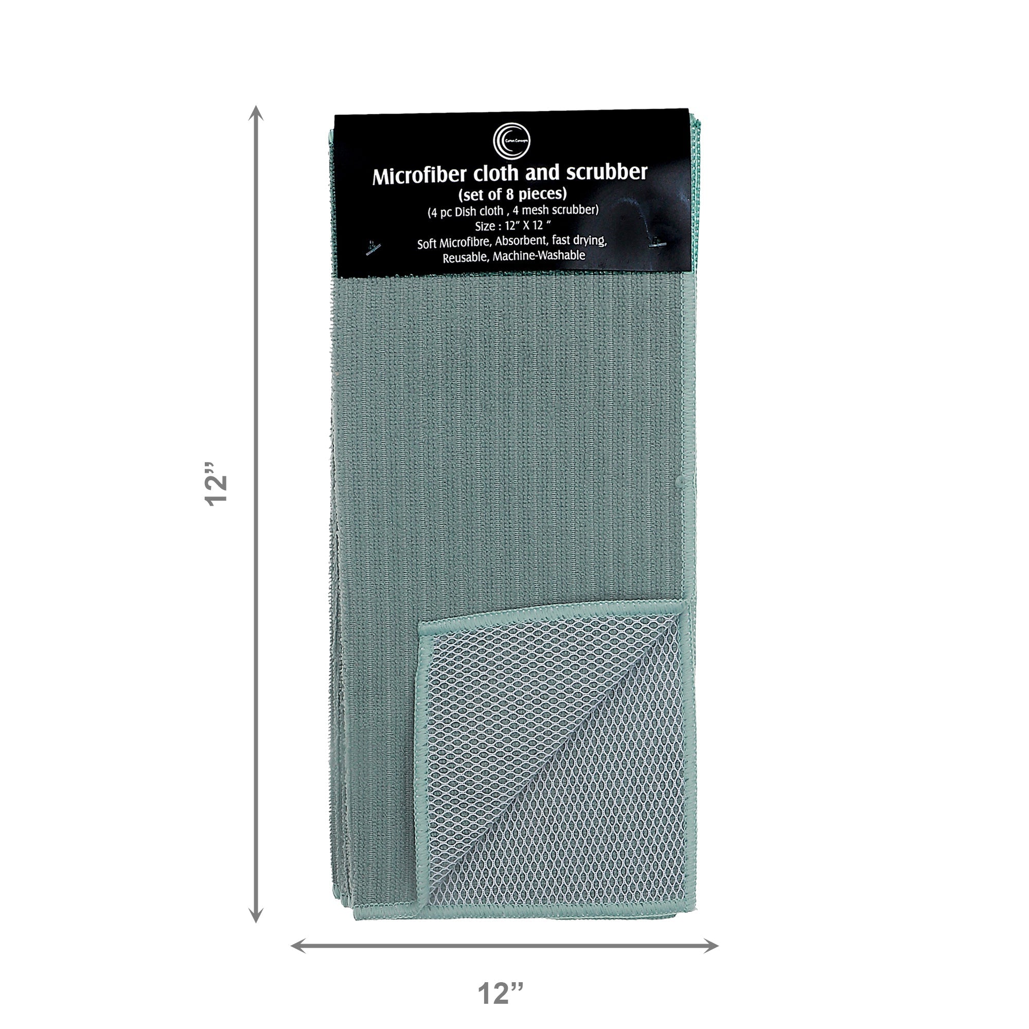 Green Microfiber Dish Cloth and Scrubber Set, 8 Pieces, 2 Sets, Kitchen Cleaning Cloths, Reusable Cleaning Pads