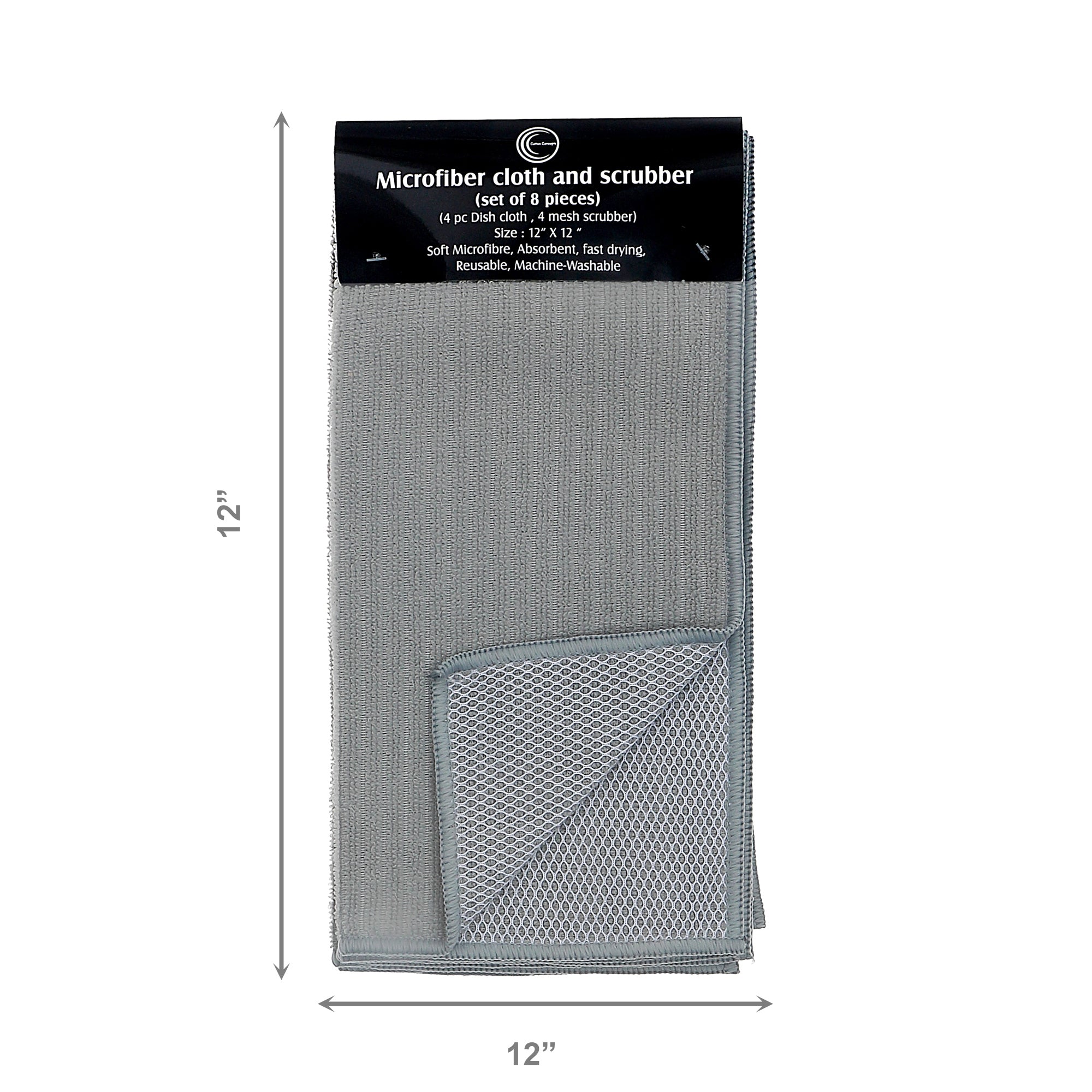 Grey Microfiber Dish Cloth and Scrubber Set, 8 Pieces, 2 Sets, Kitchen Cleaning Cloths, Reusable and Absorbent