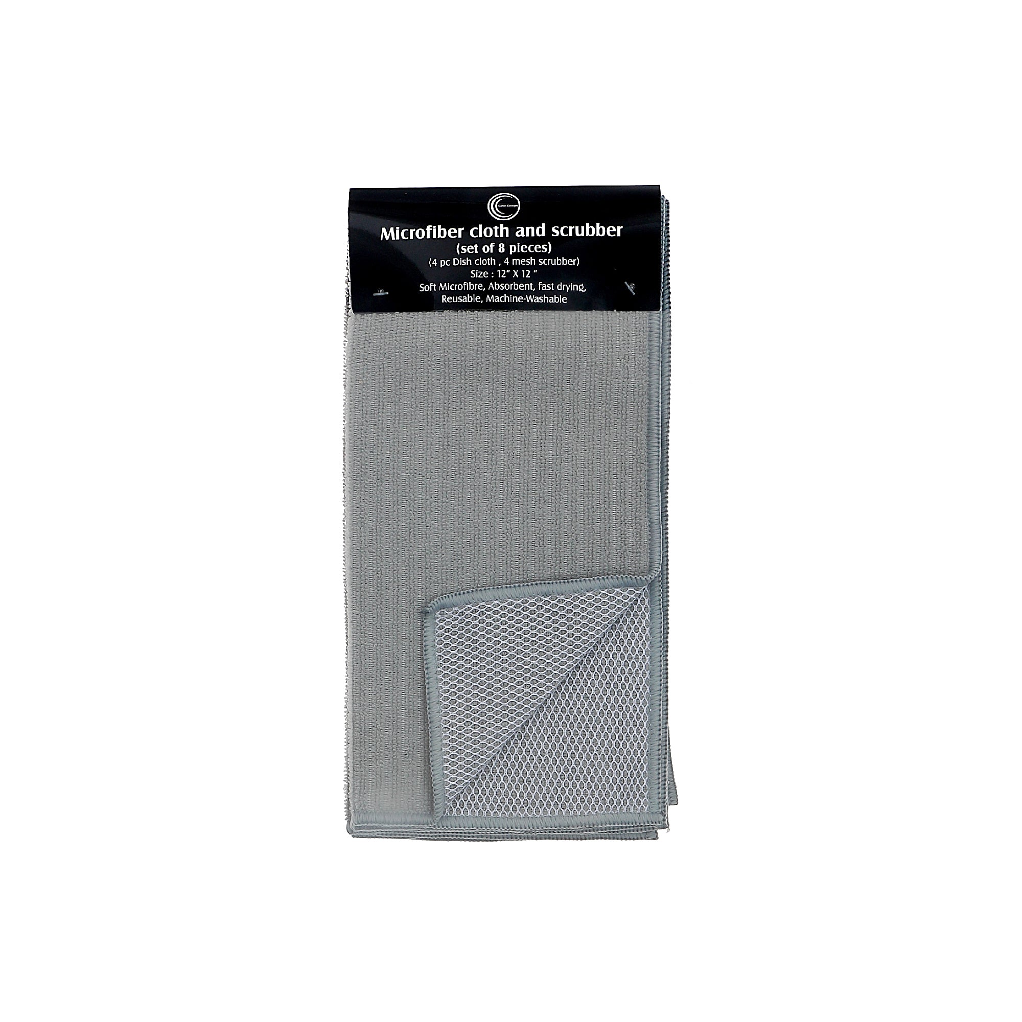 Grey Microfiber Dish Cloth and Scrubber Set, 8 Pieces, 2 Sets, Kitchen Cleaning Cloths, Reusable and Absorbent