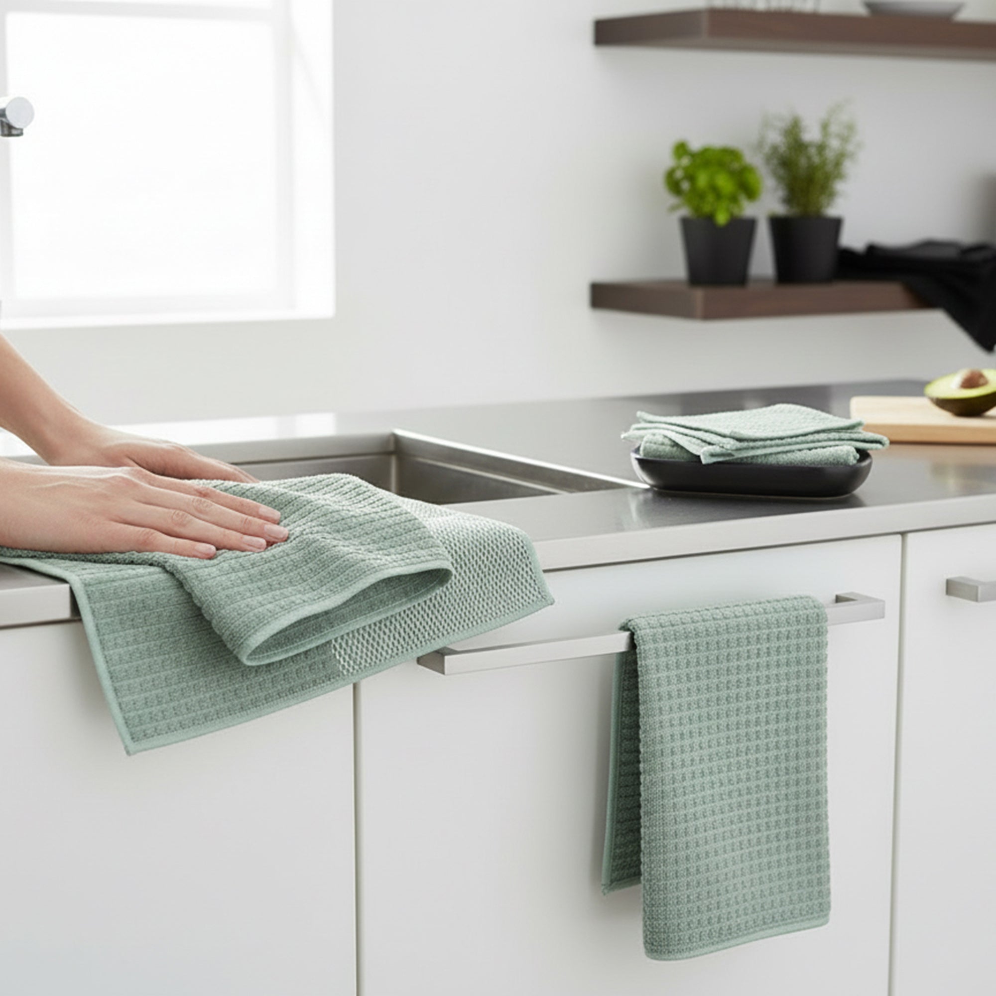 Green Microfibre Dish Drying Mats Set, 3-Pack Per Mat, Set of 2, Kitchen Counter Protector, Absorbent & Quick-Dry
