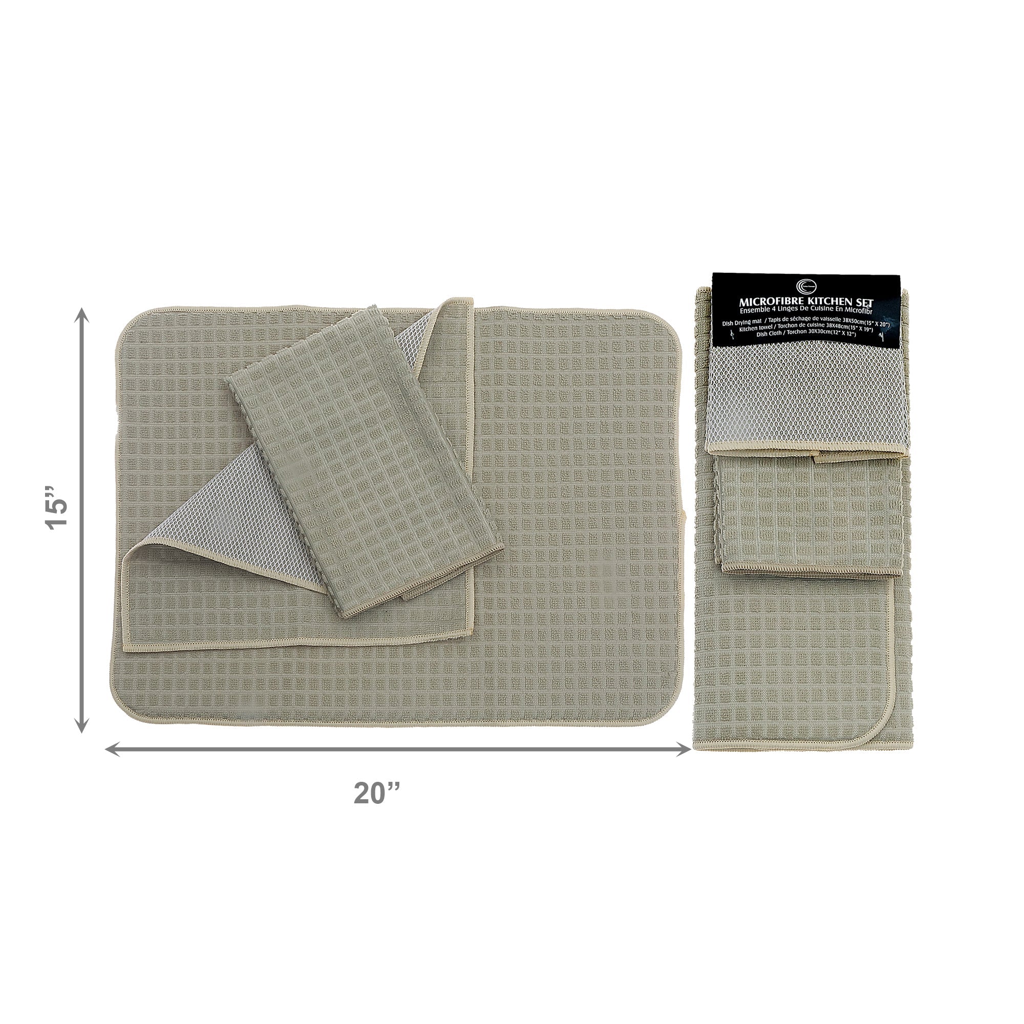 Natural Microfibre Dish Drying Mats Set, 3-Pack Per Mat, Set of 2, Kitchen Counter Protector, Absorbent & Quick-Dry