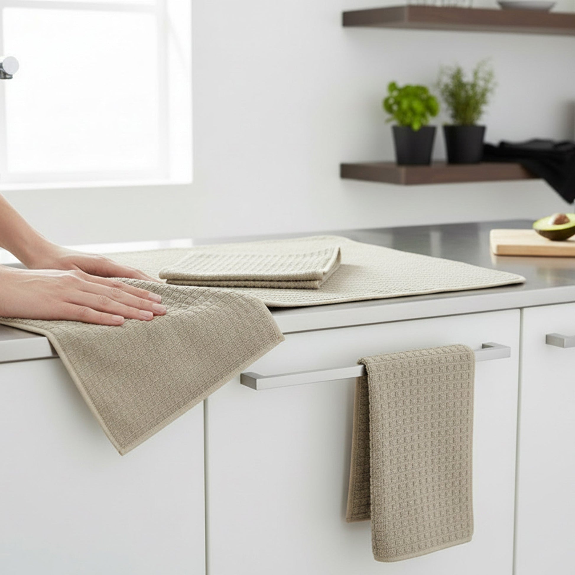 Natural Microfibre Dish Drying Mats Set, 3-Pack Per Mat, Set of 2, Kitchen Counter Protector, Absorbent & Quick-Dry