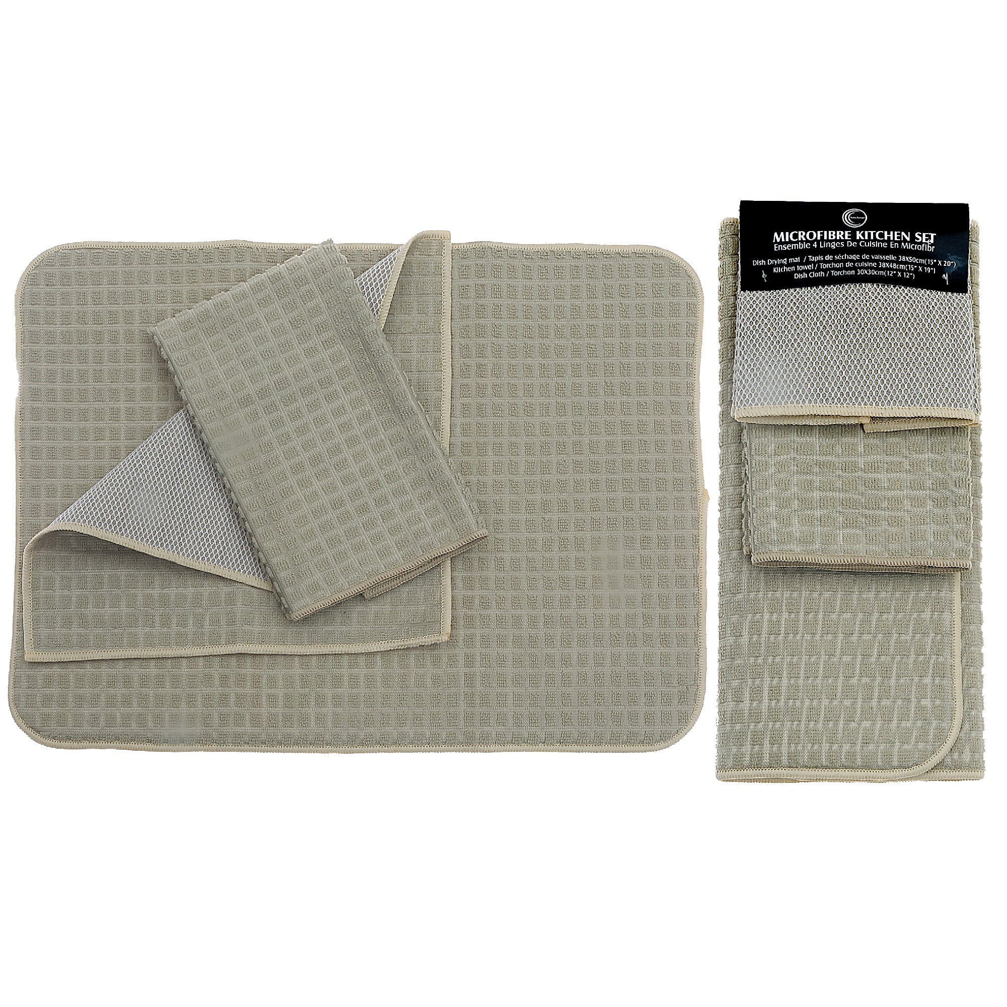 Natural Microfibre Dish Drying Mats Set, 3-Pack Per Mat, Set of 2, Kitchen Counter Protector, Absorbent & Quick-Dry