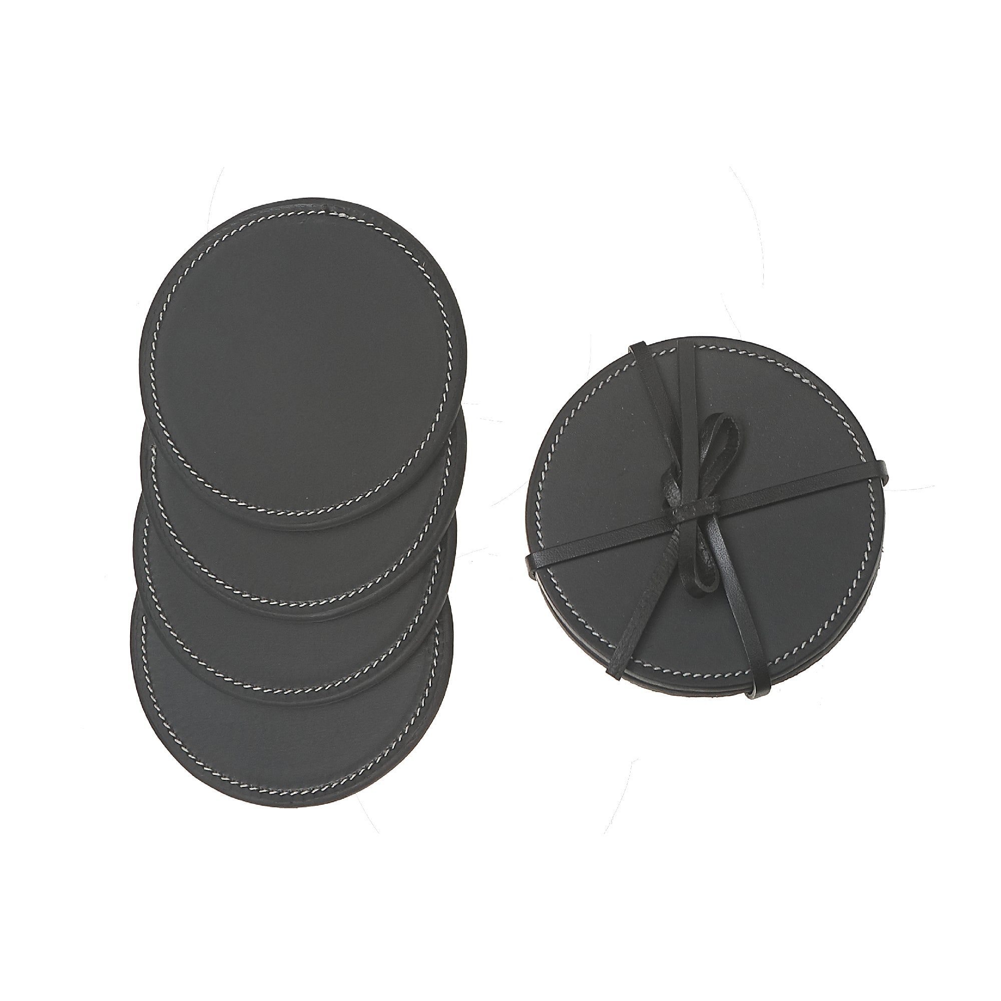 4 Piece Round Genuine Leather Coaster Set, Rustic Drink Coasters, Farmhouse Table Decor