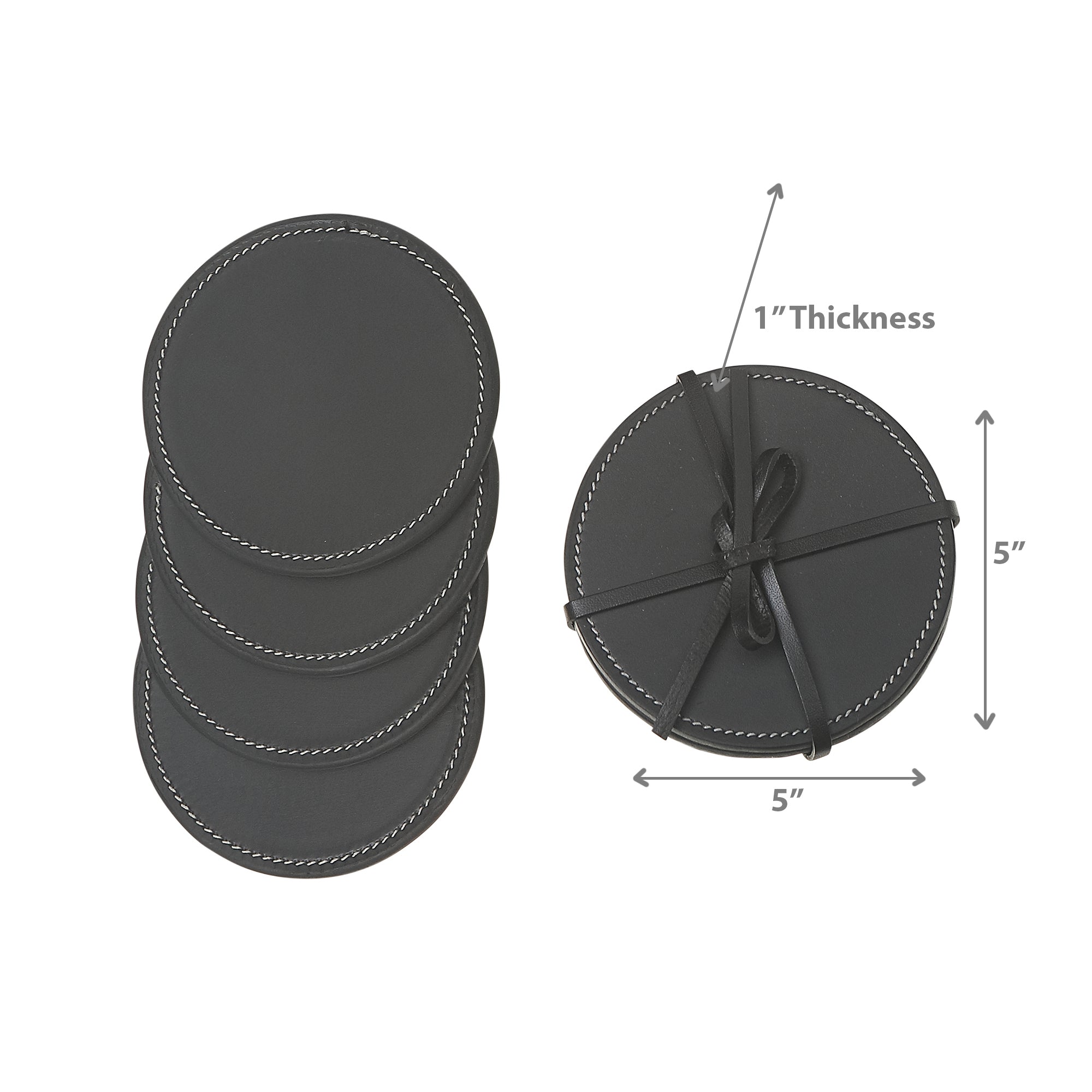 4 Piece Round Genuine Leather Coaster Set, Rustic Drink Coasters, Farmhouse Table Decor