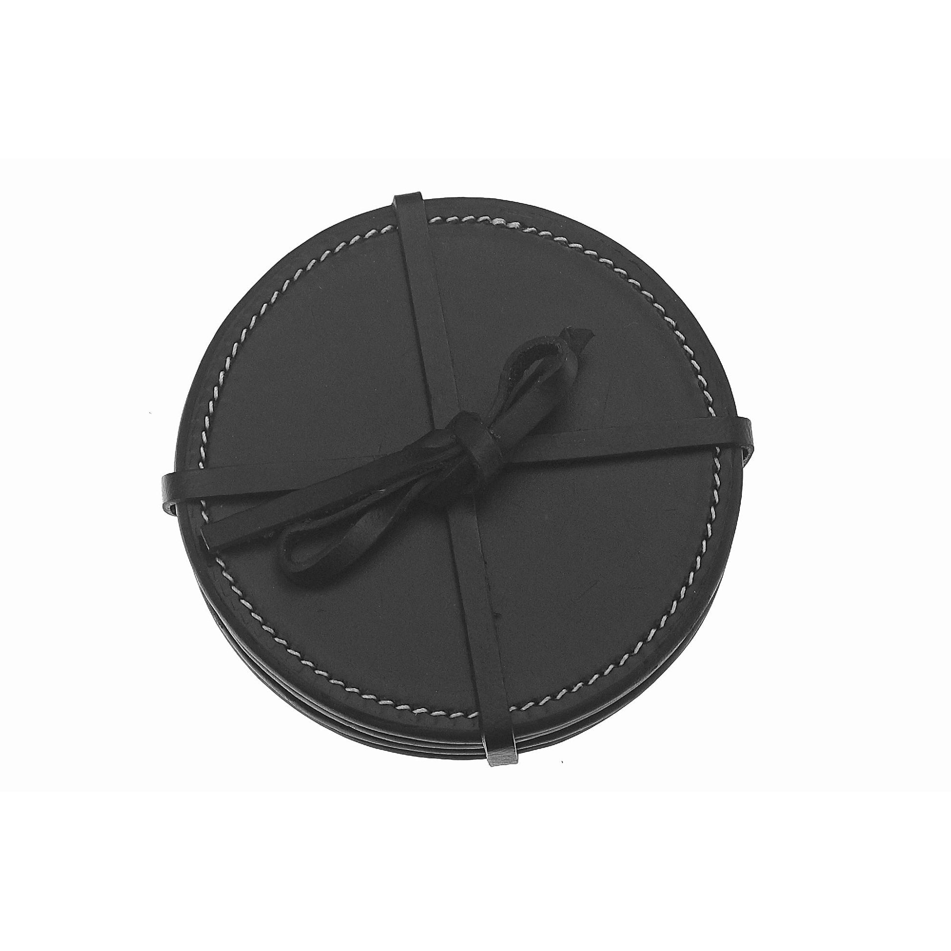 4Pc Round Genuine Leather Coasters