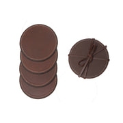 4 Piece Tan Round Genuine Leather Coaster Set, Rustic Drink Coasters, Farmhouse Table Decor