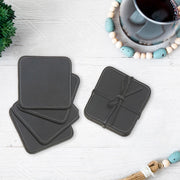 4 Piece Square Genuine Leather Coaster Set, Rustic Drink Coasters, Coffee Table Accessories