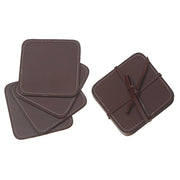 4 Piece Cherry Square Genuine Leather Coaster Set, Rustic Drink Coasters, Coffee Table Accessories