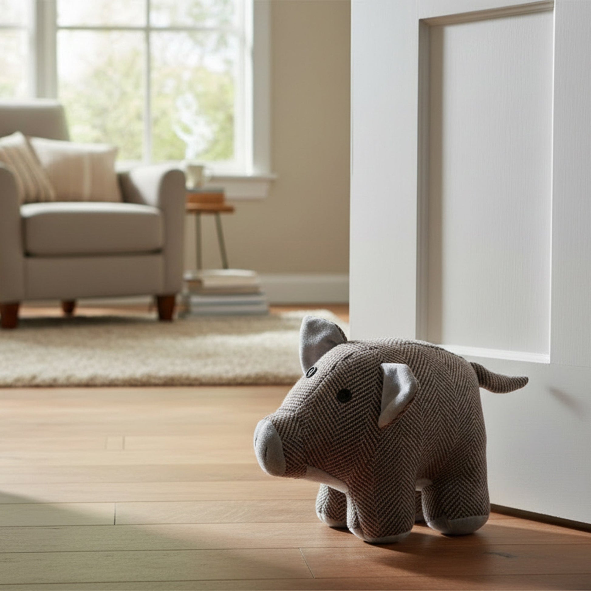 Grey Pig Fabric Door Stopper – Farmhouse Style Door Weight