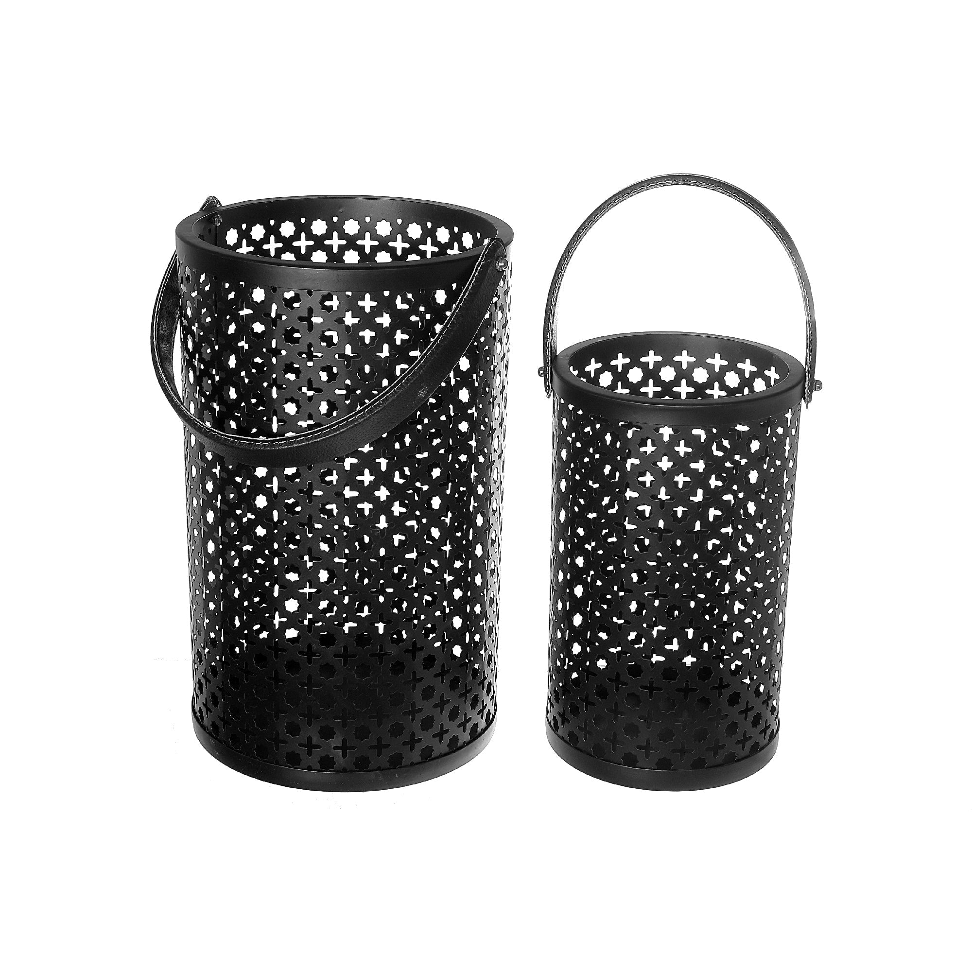 Metal Cutout Moroccan Lantern Set of 2 – Decorative Candle Holders, Indoor/Outdoor Lighting