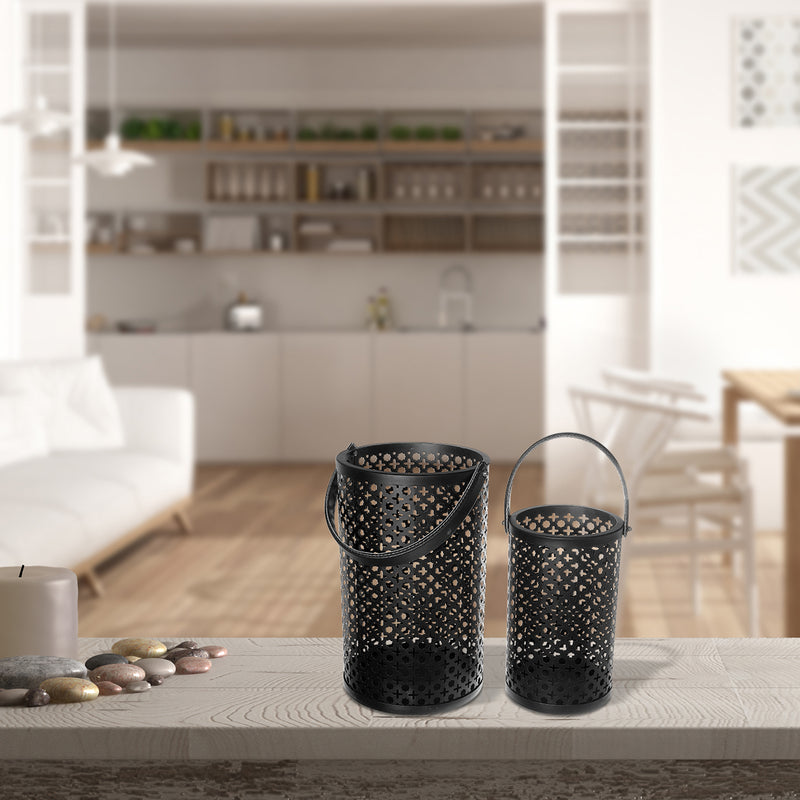 Metal Cutout Moroccan Lantern Set Of 2