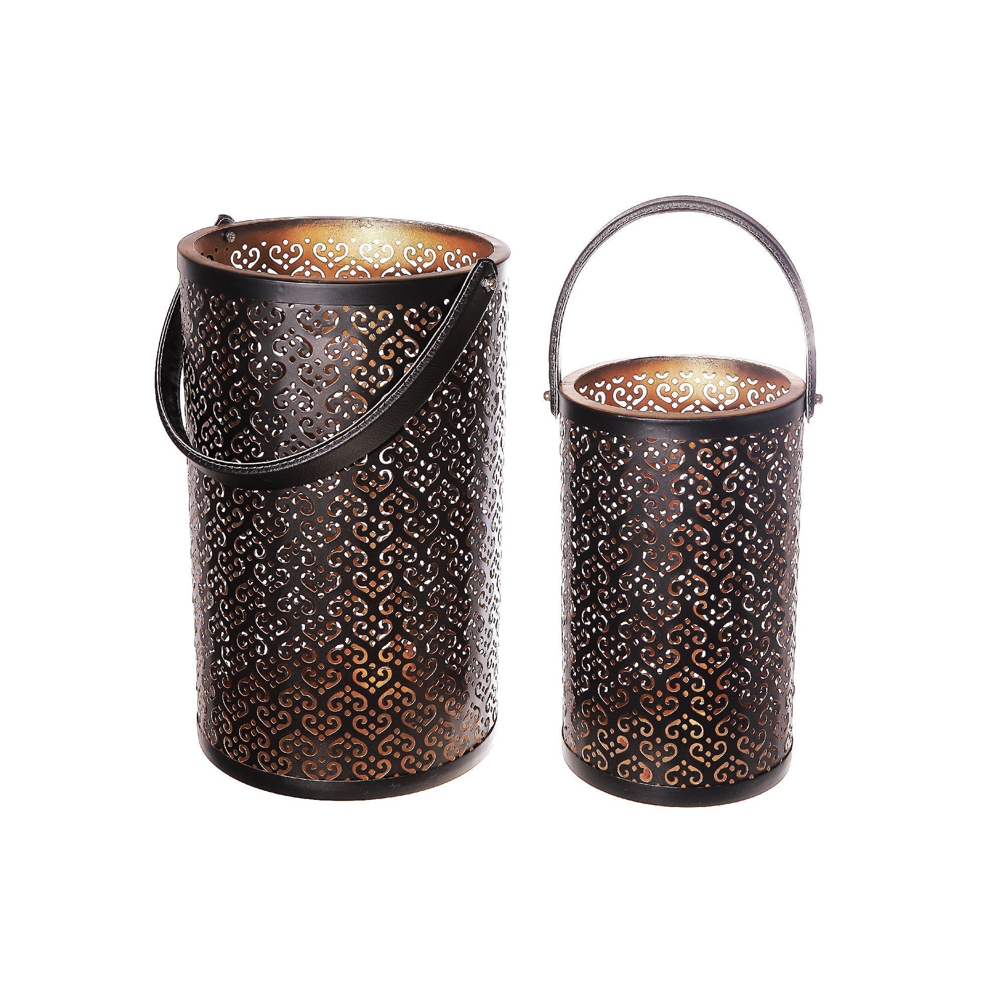 Metal Cutout Stella Lantern Set of 2 – Decorative Candle Holders, Indoor/Outdoor Lighting