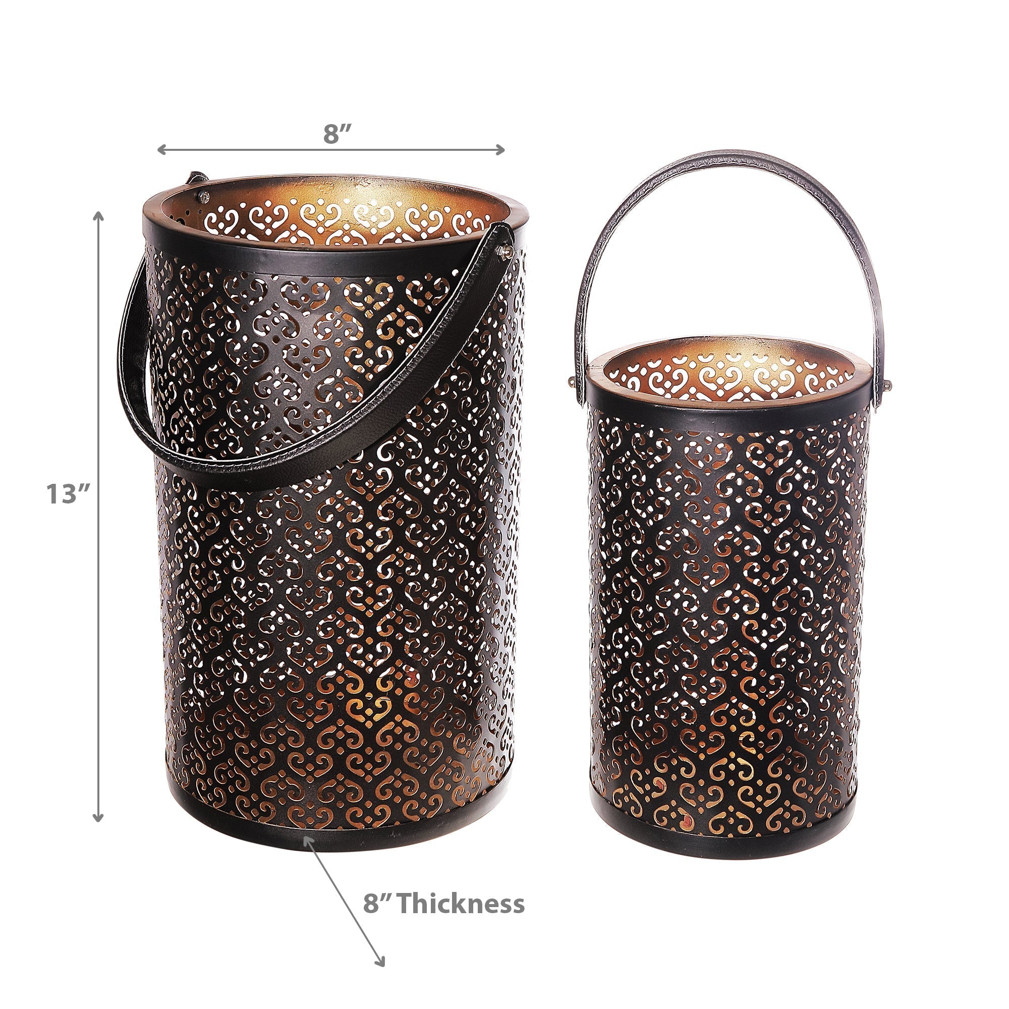 Metal Cutout Stella Lantern Set of 2 – Decorative Candle Holders, Indoor/Outdoor Lighting