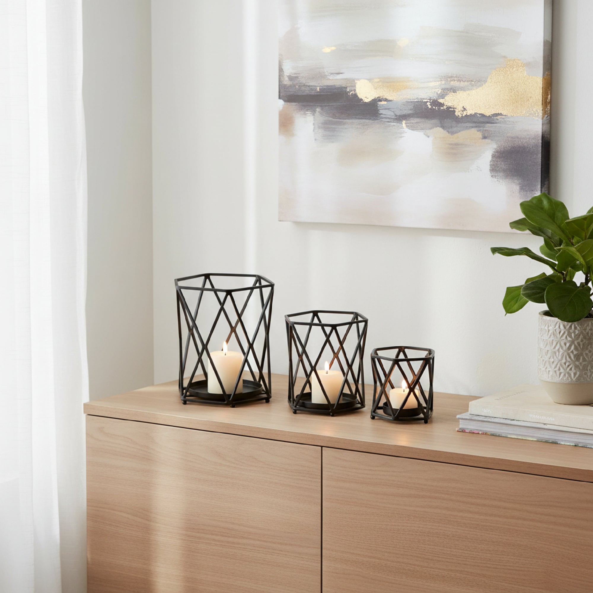 Black Metal Diamond Votive Candle Holders – Set of 3