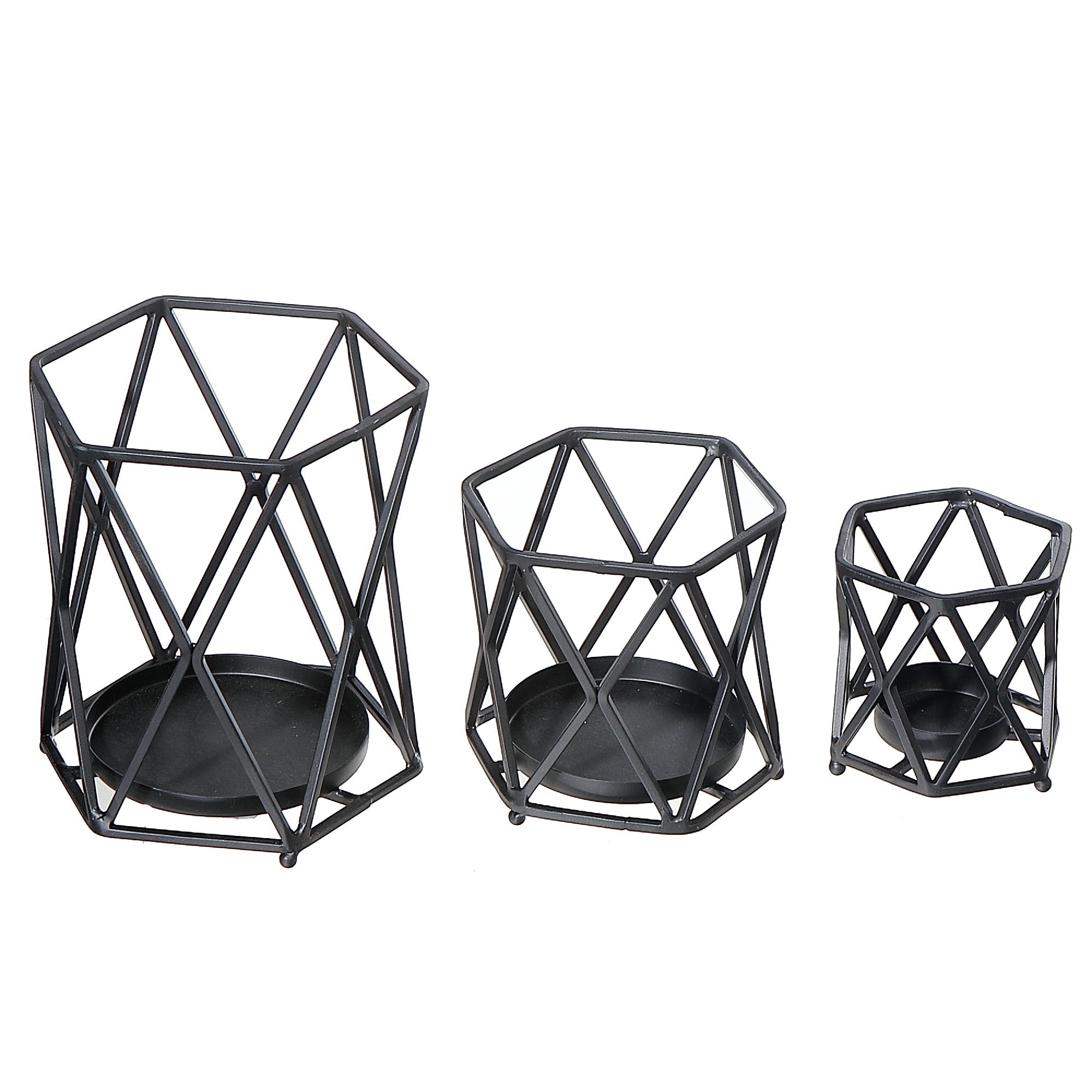 Black Metal Diamond Votive Candle Holders – Set of 3