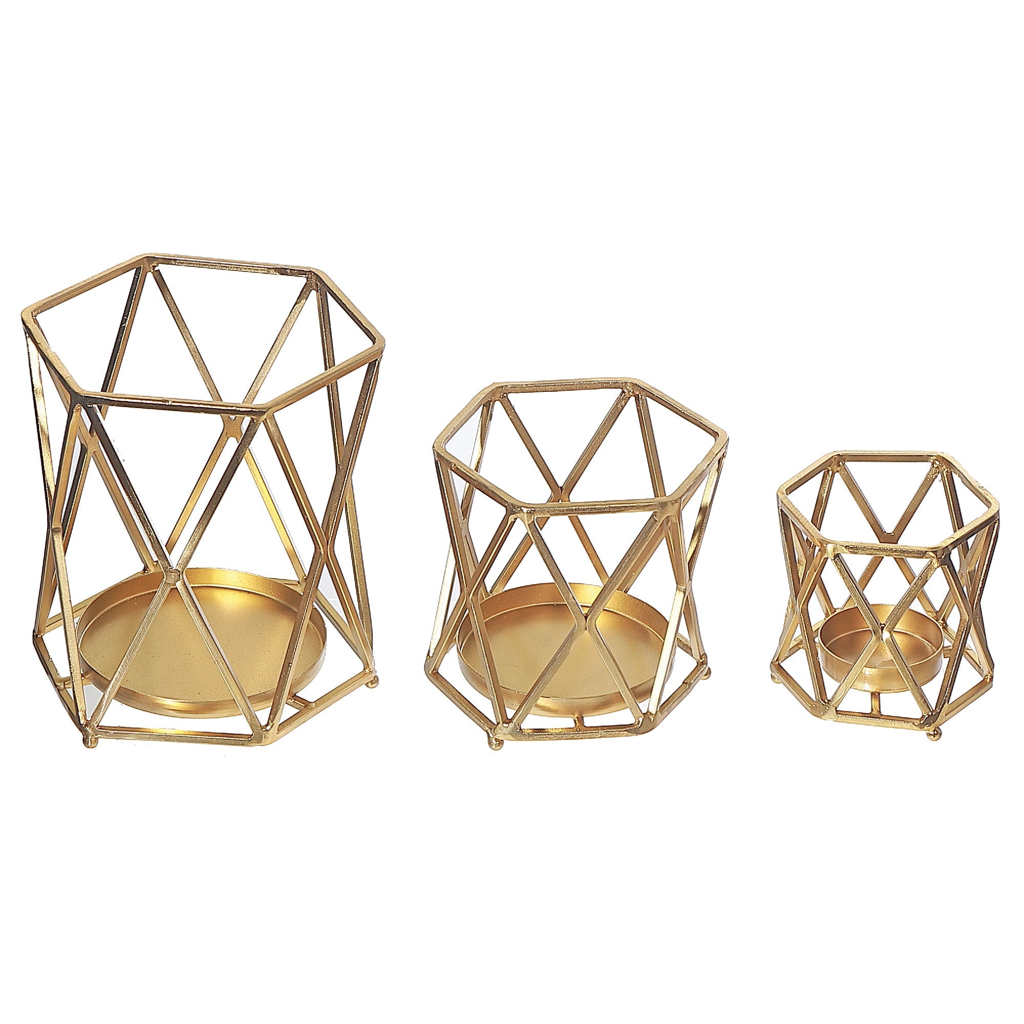 Gold Metal Diamond Votive Candle Holders – Set of 3