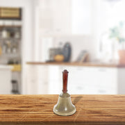 Bell With Acacia Handle, Decorative Bell With Acacia Handle, Metal And Wood Accent Piece, Tabletop Decor
