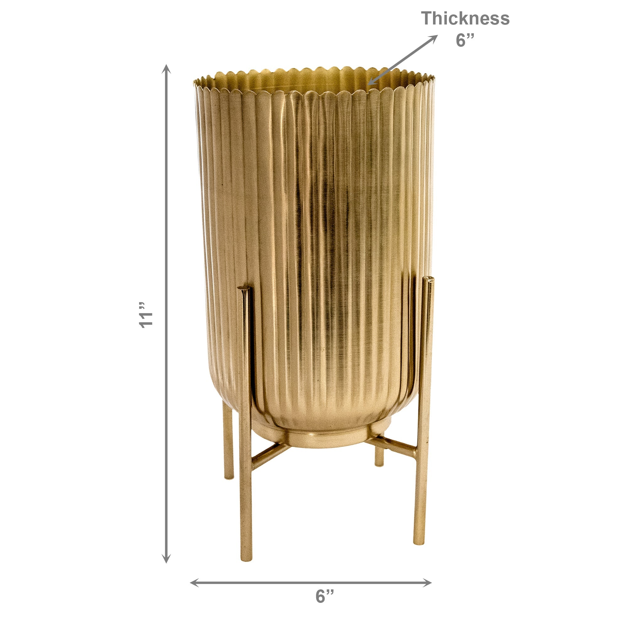 6" Gold Ribbed Round Planter with Metal Stand