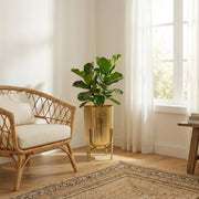 6" Gold Ribbed Round Planter with Metal Stand