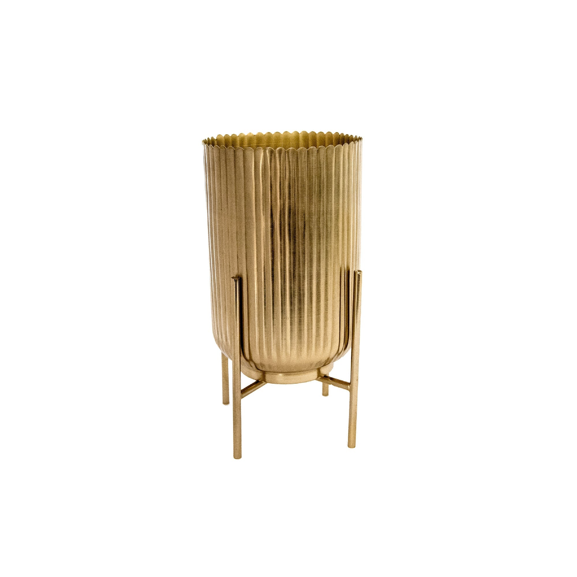 6" Gold Ribbed Round Planter with Metal Stand