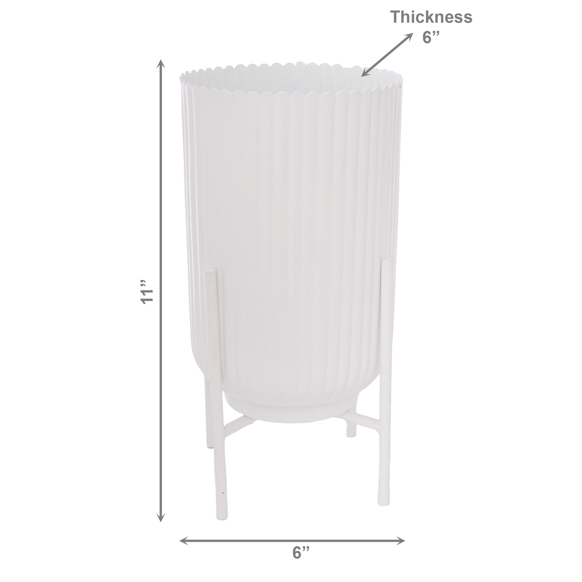 6" White Ribbed Round Planter with Metal Stand