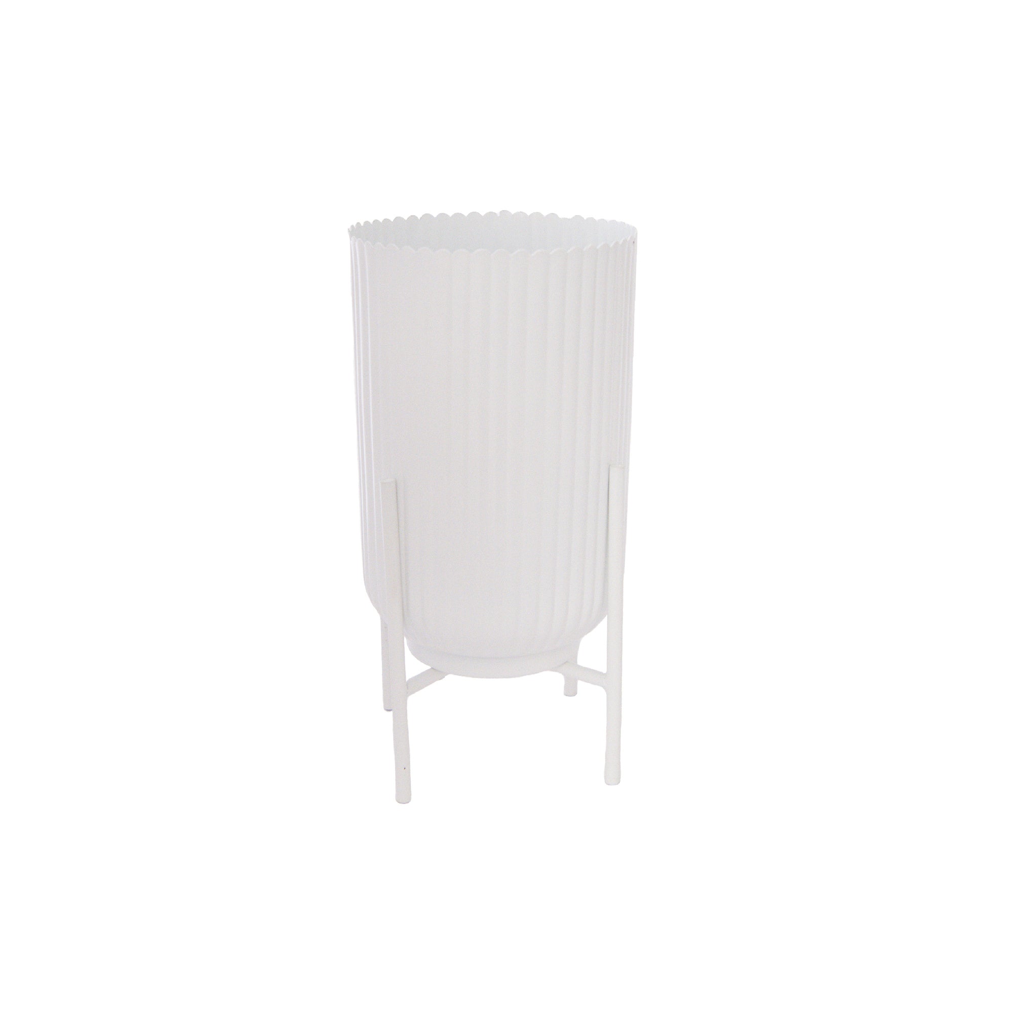6" White Ribbed Round Planter with Metal Stand