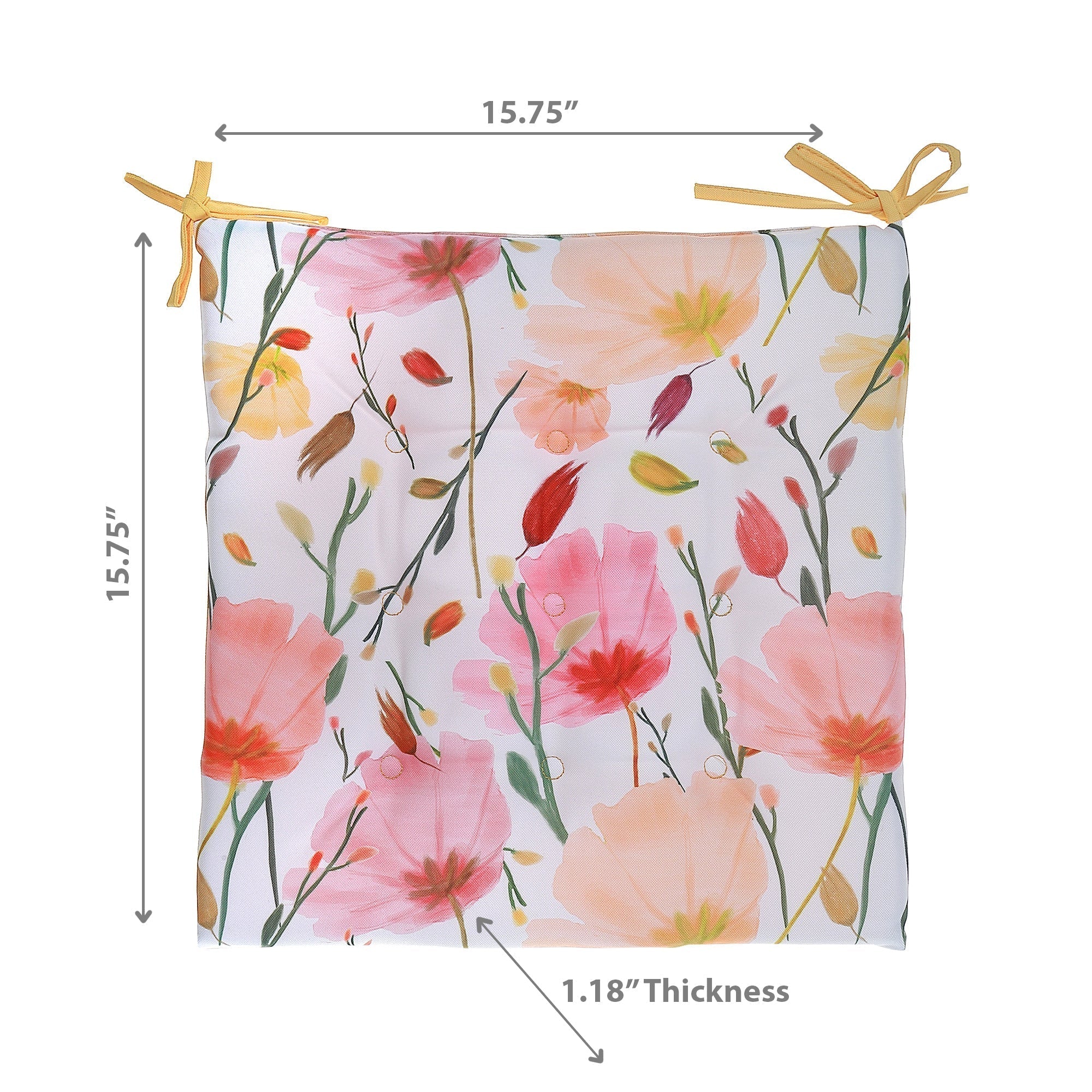 April Outdoor Tufted Chair Pad Poppy 16 X 16 Inch Set Of 2, Patio Seat Cushion, Outdoor Decor