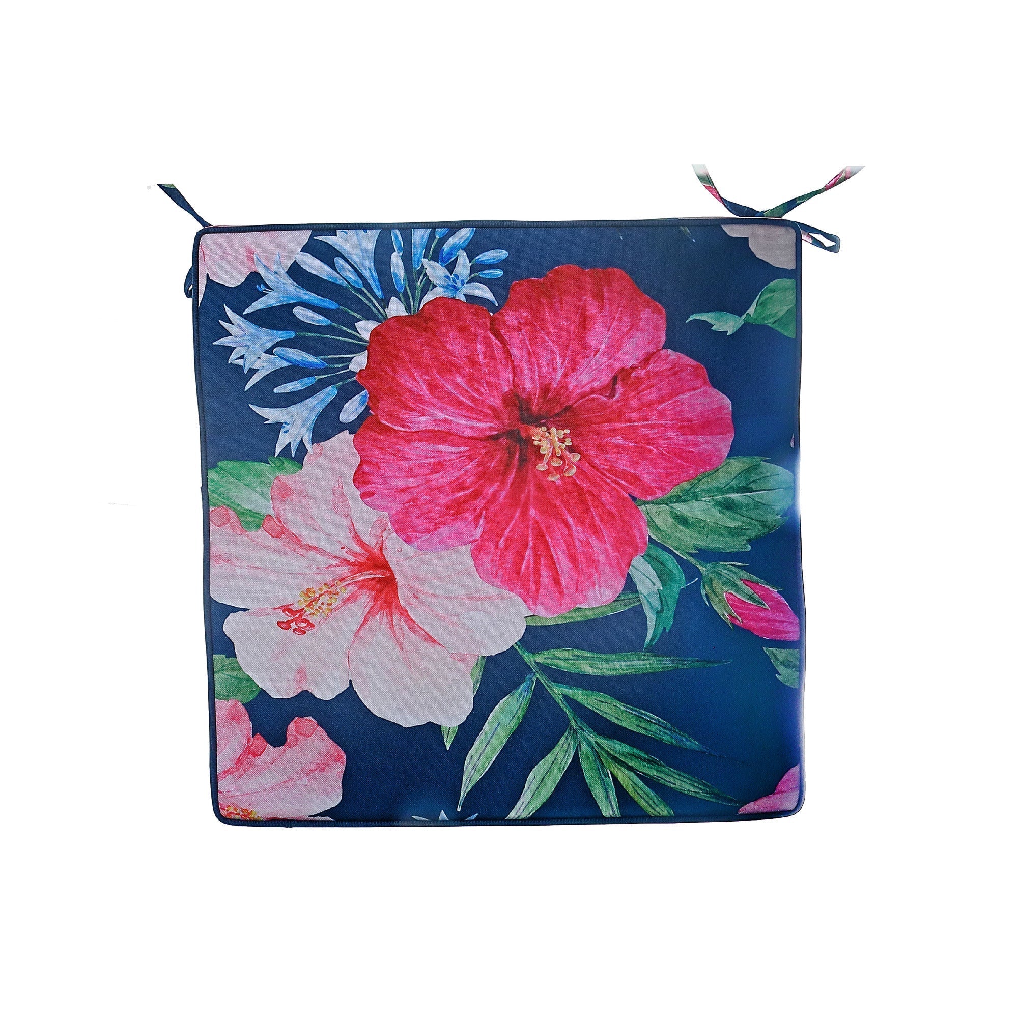 Botanical Print Outdoor Chair Pad Hibiscus, Hibiscus Outdoor Chair Pad, Tropical Patio Seat Cushion, Floral Garden Accent