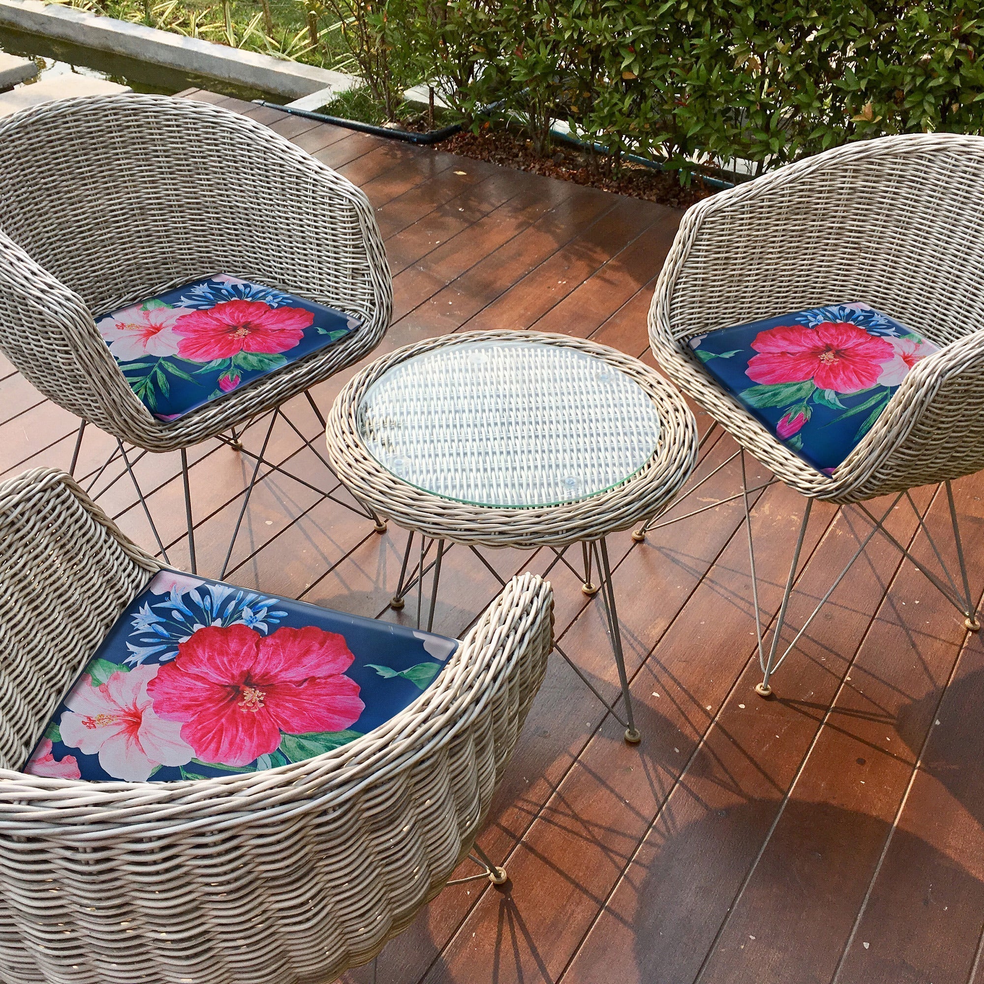 Botanical Print Outdoor Chair Pad Hibiscus, Hibiscus Outdoor Chair Pad, Tropical Patio Seat Cushion, Floral Garden Accent
