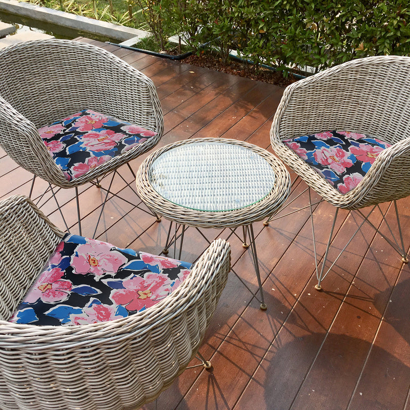 Botanical Print Outdoor Low Back Chair Pad Pink Blossom