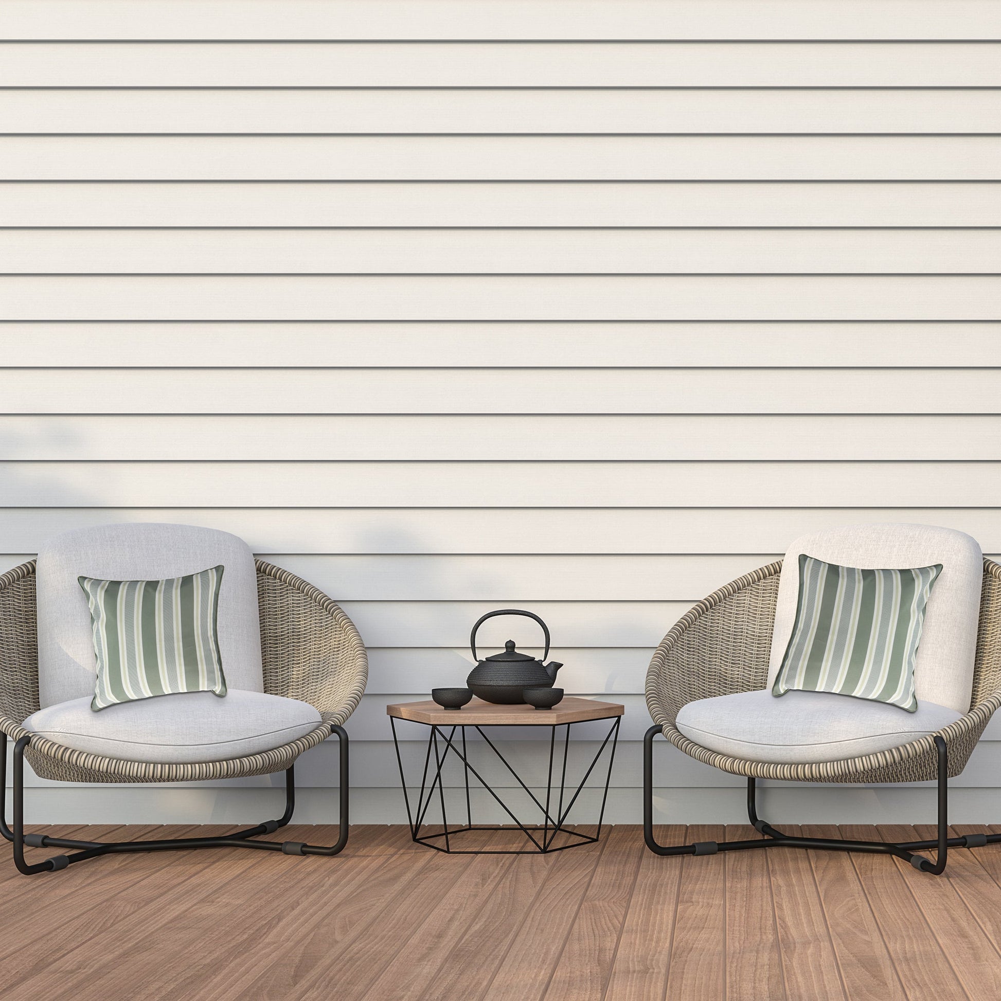 Green Striped Outdoor Waterproof Throw Cushions, 2-Pack, Patio, Garden, Durable, Weather-Resistant