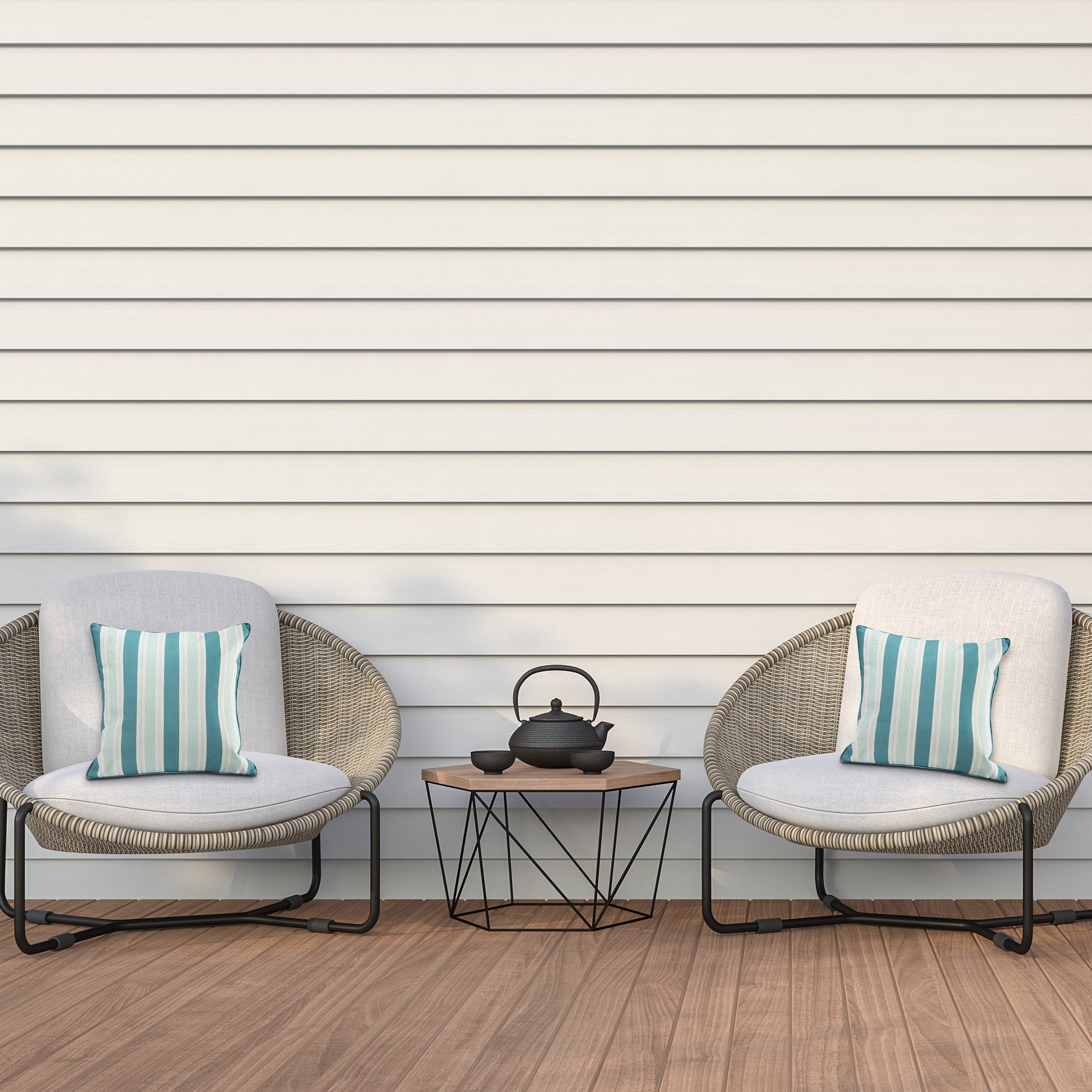 Teal Striped Outdoor Waterproof Throw Cushions, 2-Pack, Patio, Garden, Durable, Weather-Resistant