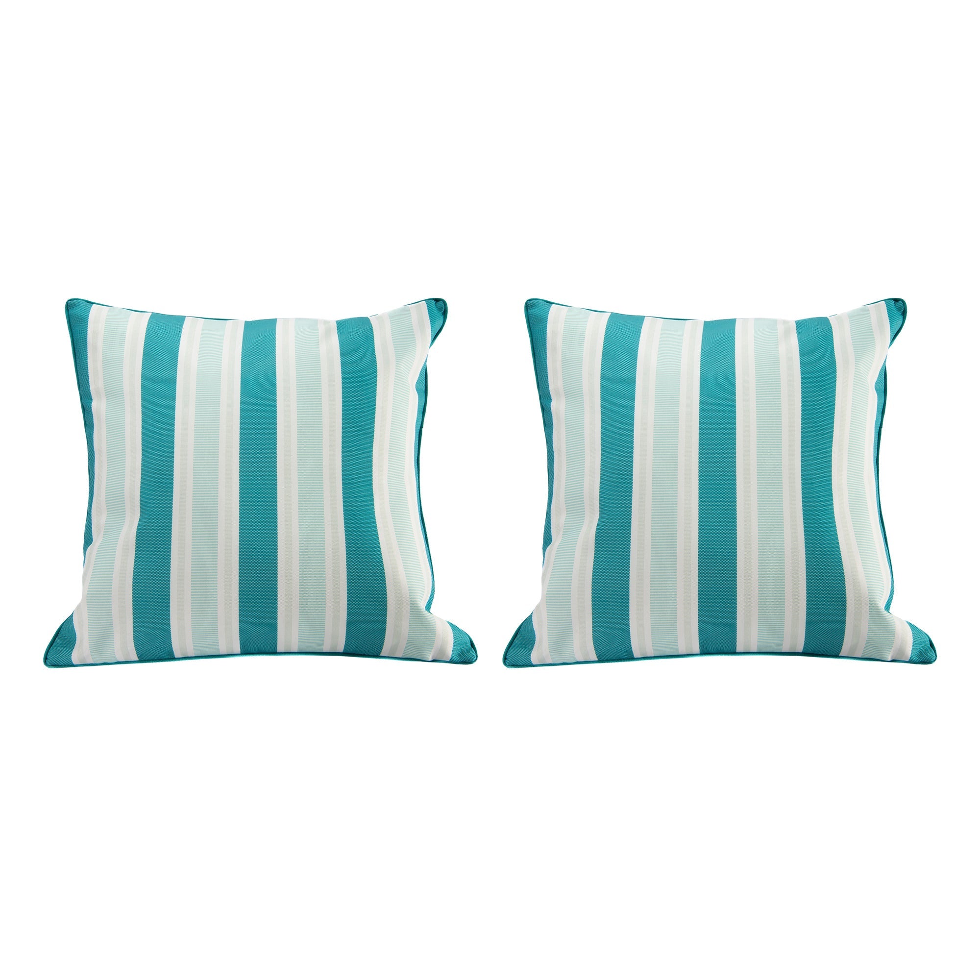 Teal Striped Outdoor Waterproof Throw Cushions, 2-Pack, Patio, Garden, Durable, Weather-Resistant