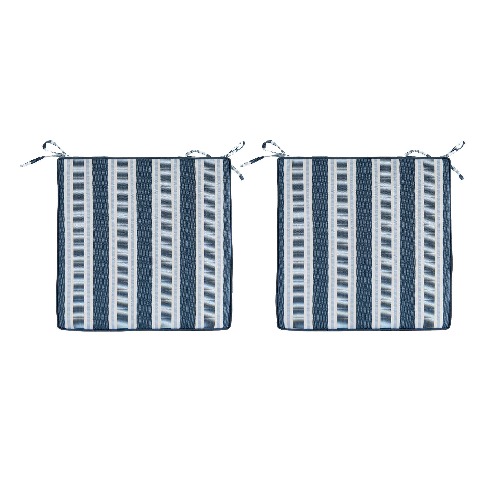 Blue Striped Outdoor Chair Pads with Cushioning, 2-Pack, Patio Seating, Comfortable, Weather-Resistant