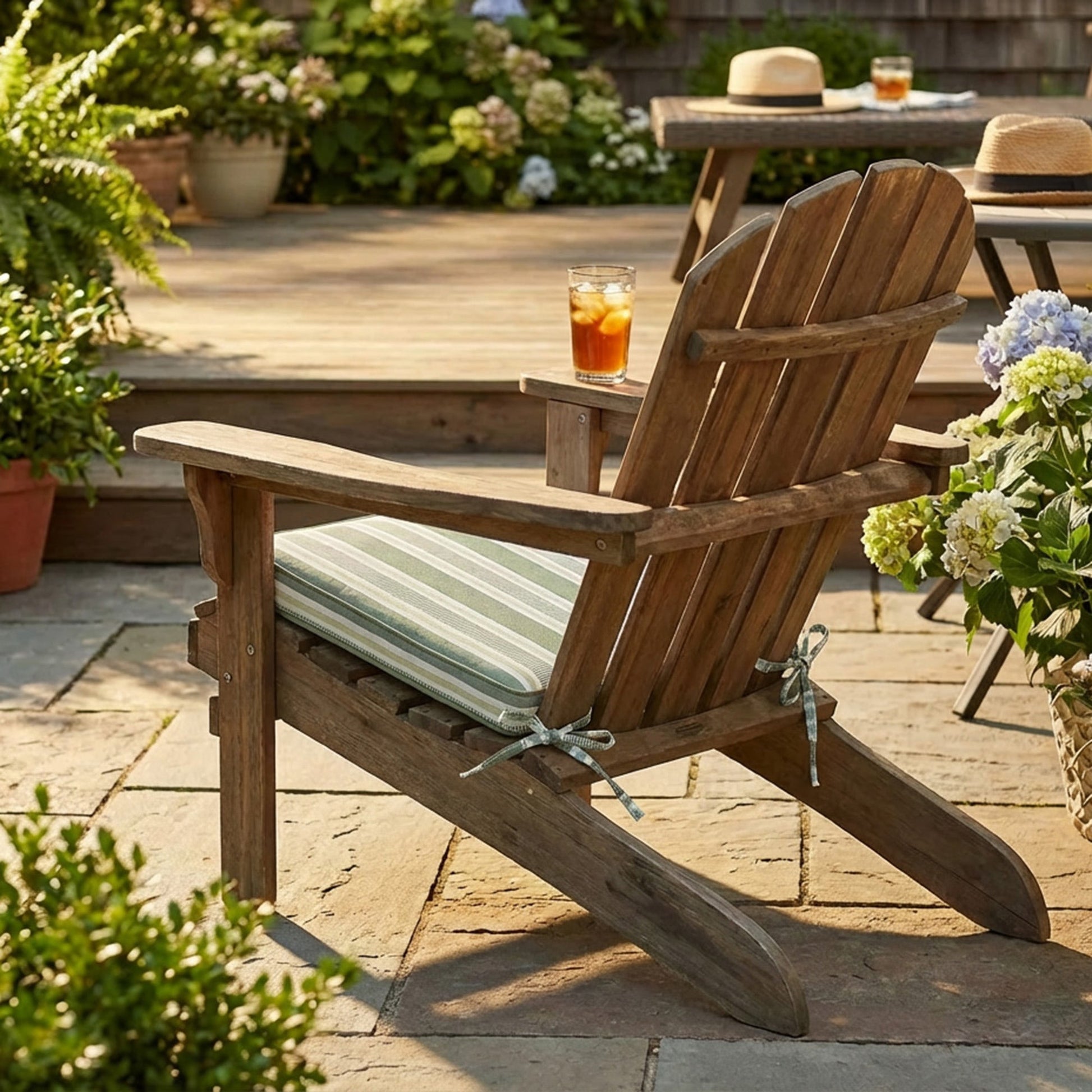 Green Striped Outdoor Chair Pads with Cushioning, 2-Pack, Patio Seating, Comfortable, Weather-Resistant