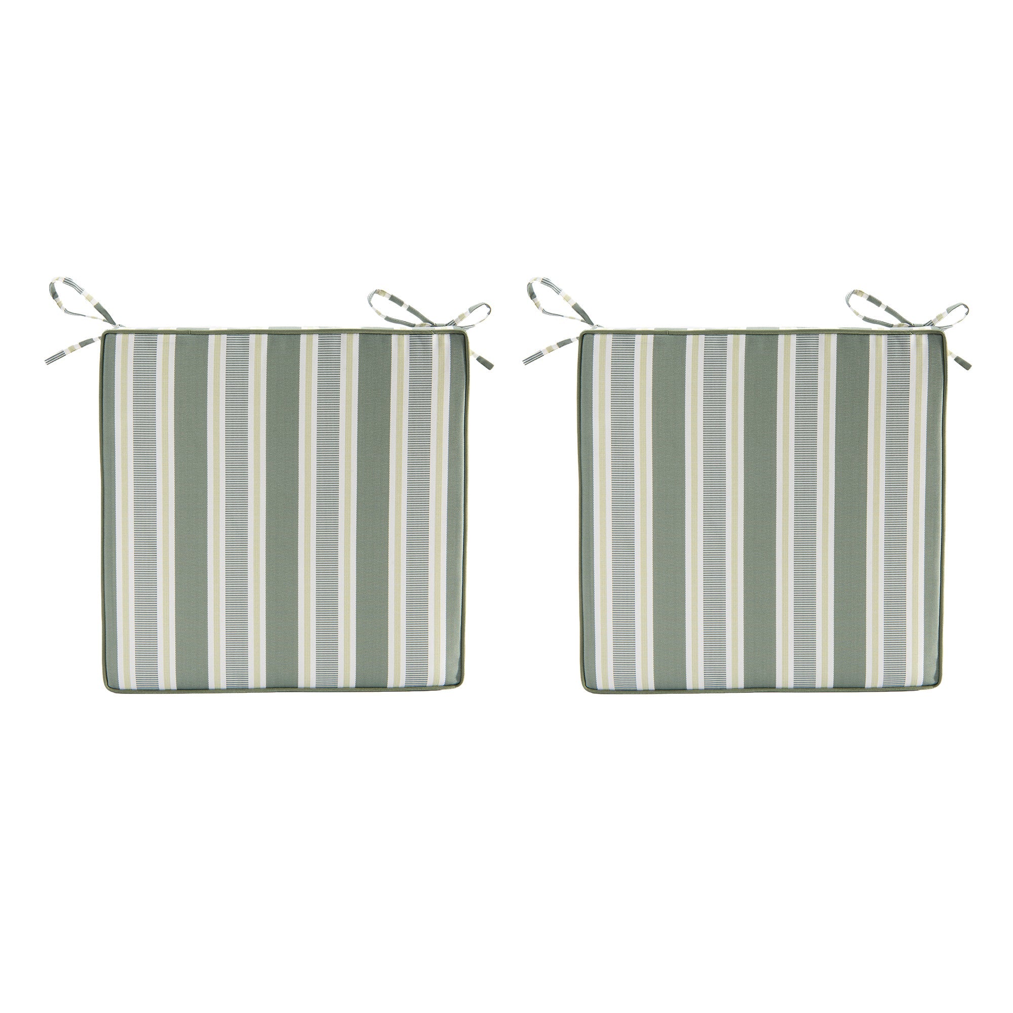 Green Striped Outdoor Chair Pads with Cushioning, 2-Pack, Patio Seating, Comfortable, Weather-Resistant