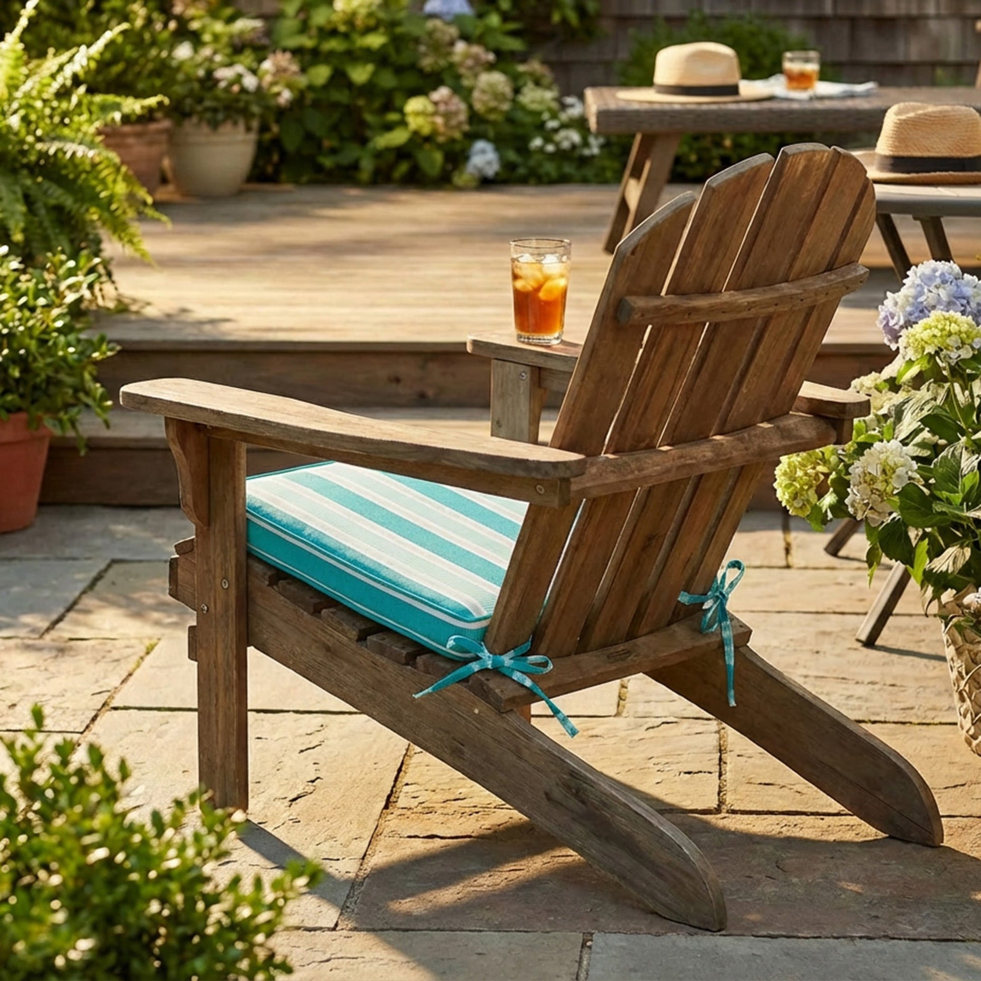 Teal Striped Outdoor Chair Pads with Cushioning, 2-Pack, Patio Seating, Comfortable, Weather-Resistant