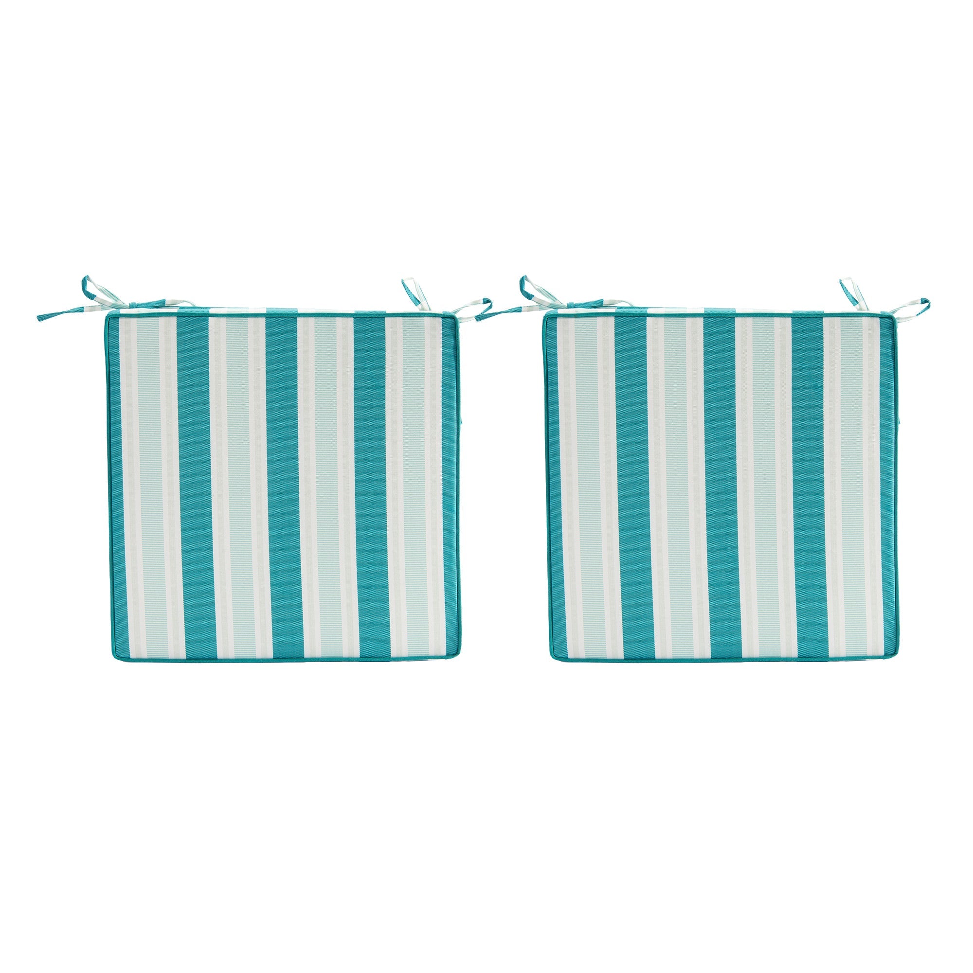Teal Striped Outdoor Chair Pads with Cushioning, 2-Pack, Patio Seating, Comfortable, Weather-Resistant