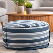 Blue Striped Outdoor Inflatable Pouf Seat, Portable, Garden, Patio, Waterproof, Comfortable Seating