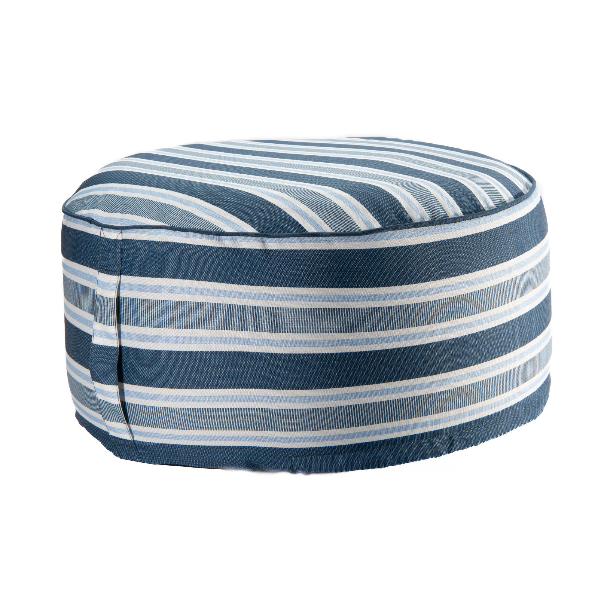 Blue Striped Outdoor Inflatable Pouf Seat, Portable, Garden, Patio, Waterproof, Comfortable Seating